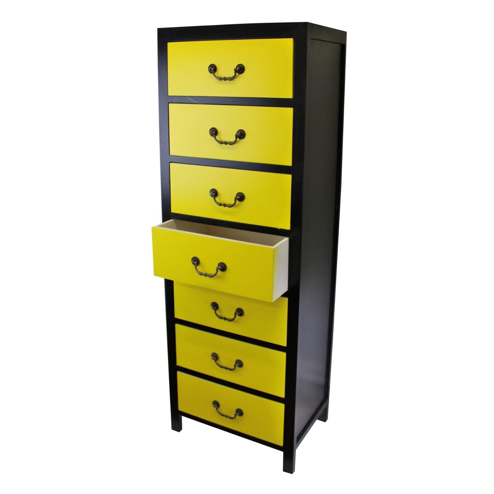 Yellow Tall Cabinet with 7 Drawers 38 x 26 x 110cm - Kaftan direct