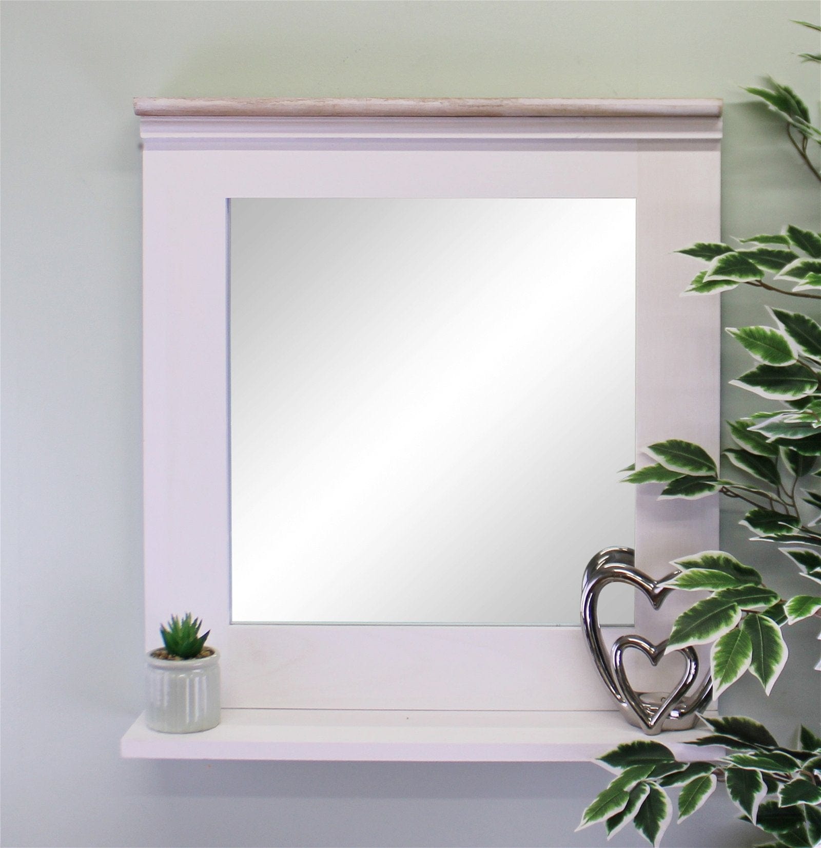 Whitewashed Wall Mirror With Vanity Shelf - Kaftan direct