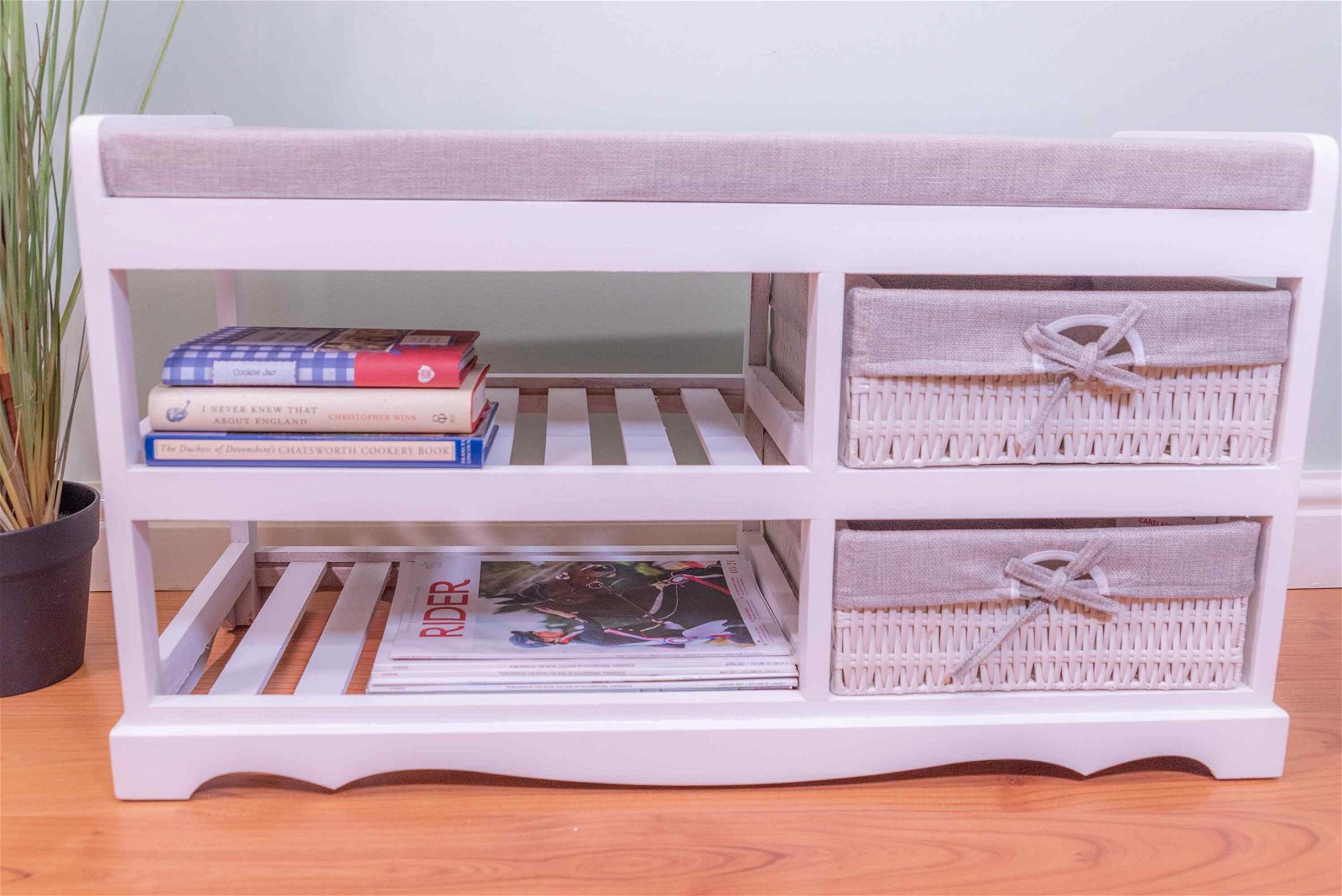 Laxey White Bench With Shoe Rack & Drawers - Kaftan direct