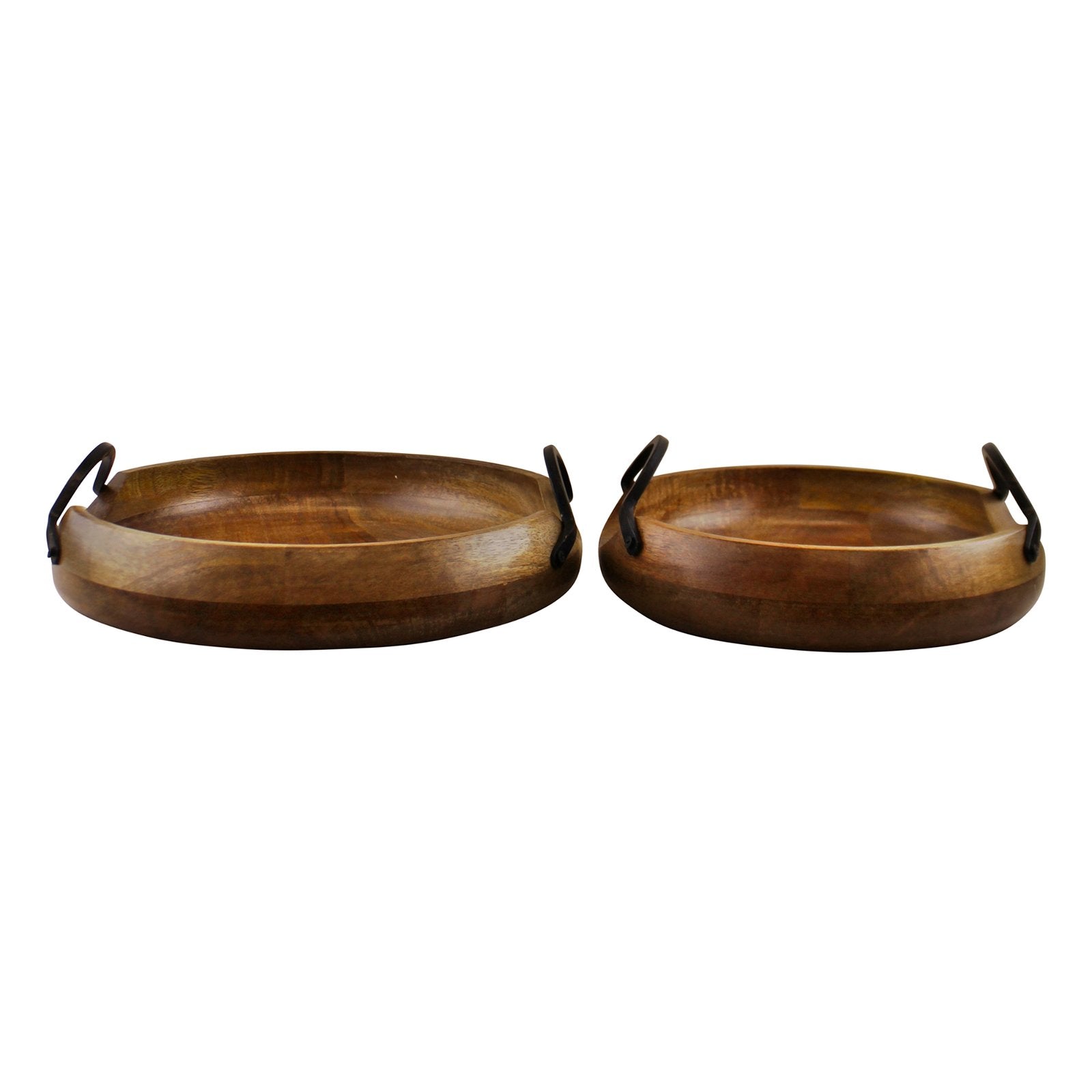Set Of 2 Mango Wood Bowls With Metal Handles - Kaftan direct
