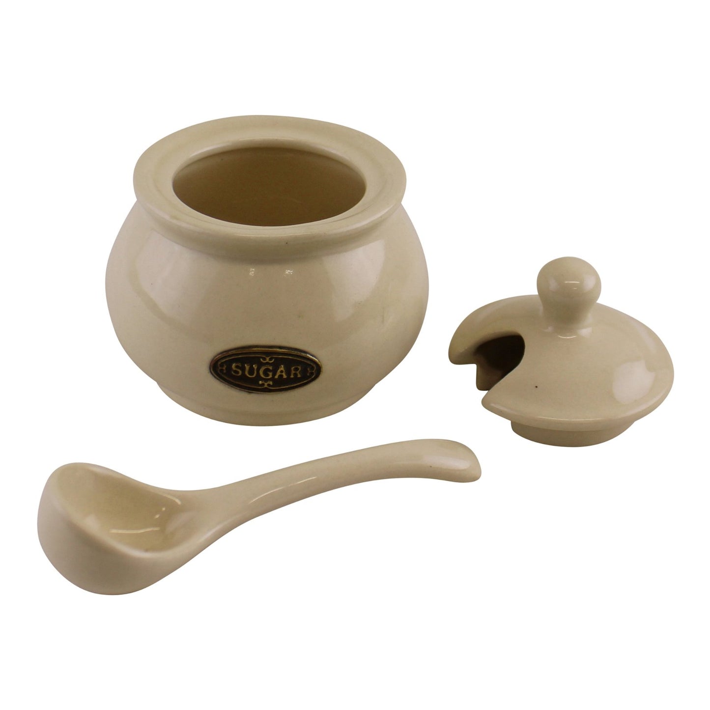 Country Cottage Cream Ceramic Sugar Bowl With Lid & Spoon - Kaftan direct