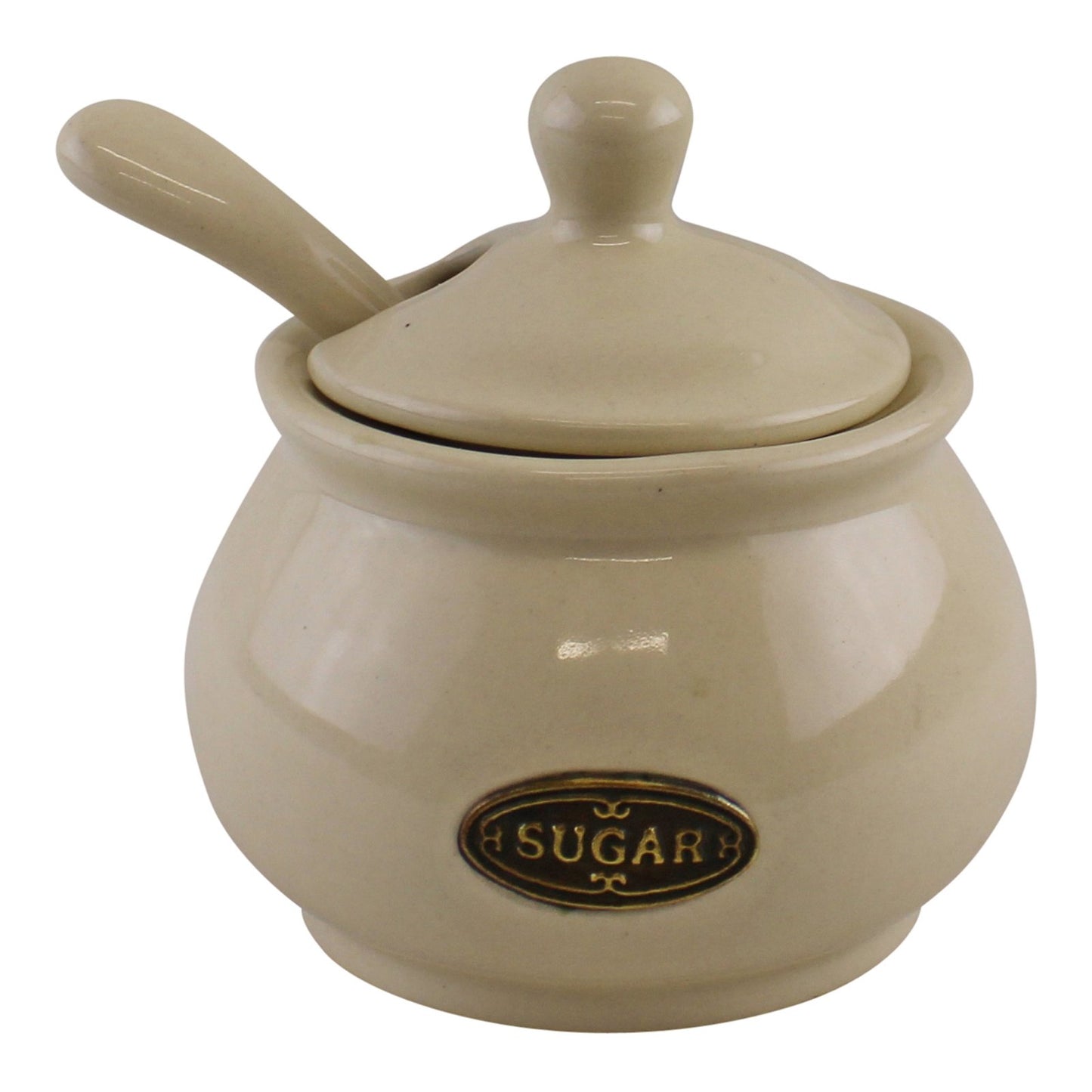 Country Cottage Cream Ceramic Sugar Bowl With Lid & Spoon