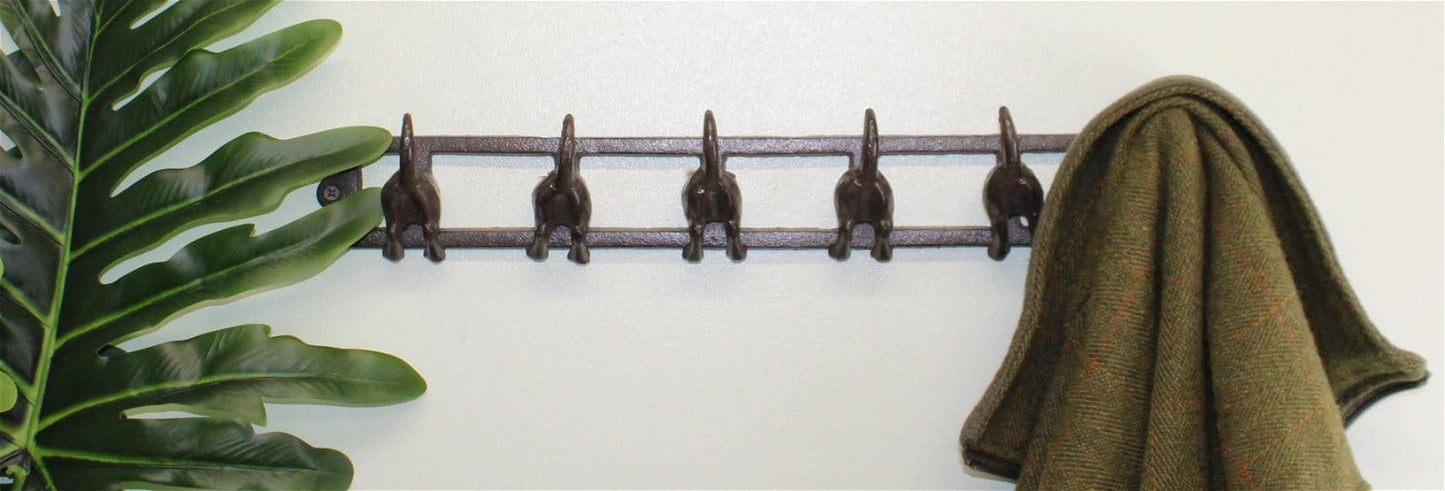 Rustic Cast Iron Wall Hooks, Dog Tail Design With 6 Hooks - Kaftan direct