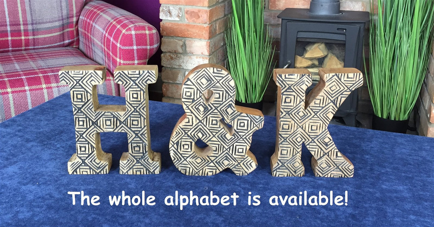 Hand Carved Wooden Geometric Letter W - Kaftan direct