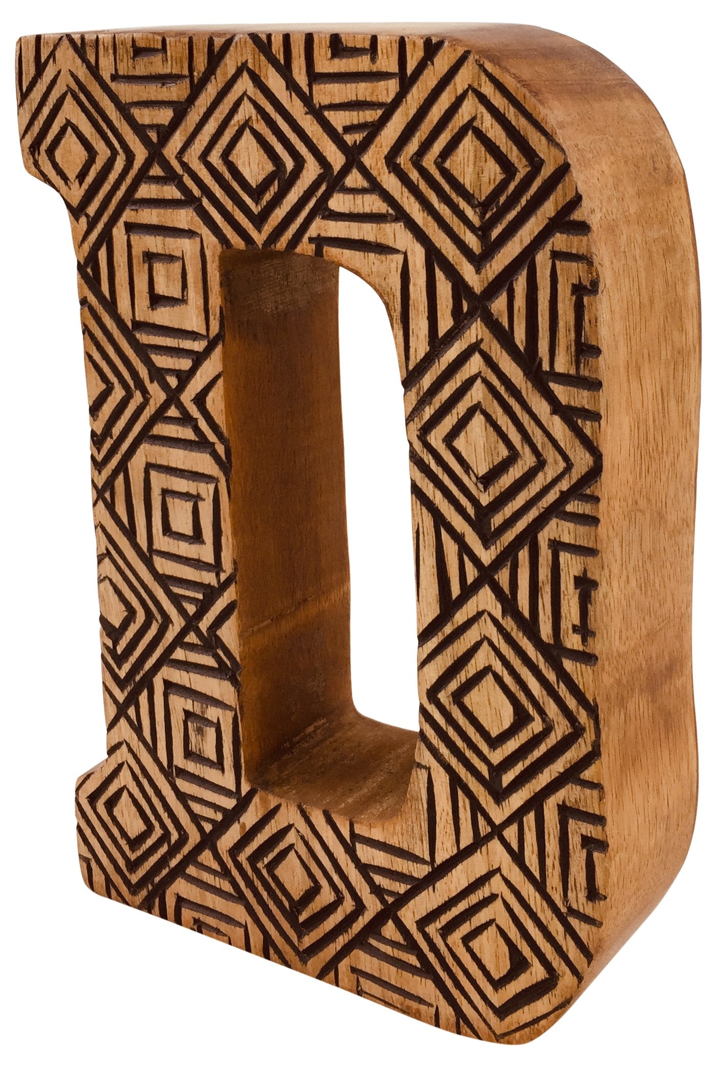 Hand Carved Wooden Geometric Letter D