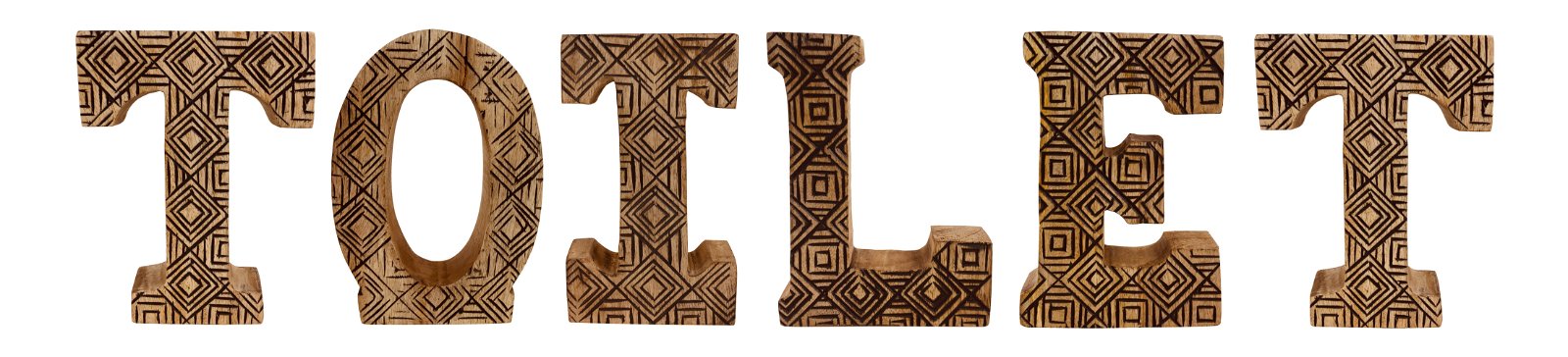 Hand Carved Wooden Geometric Letters Toilet - Kaftan direct