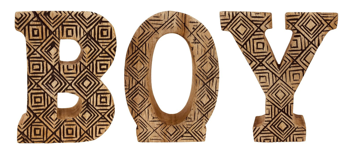 Hand Carved Wooden Geometric Letters Boy