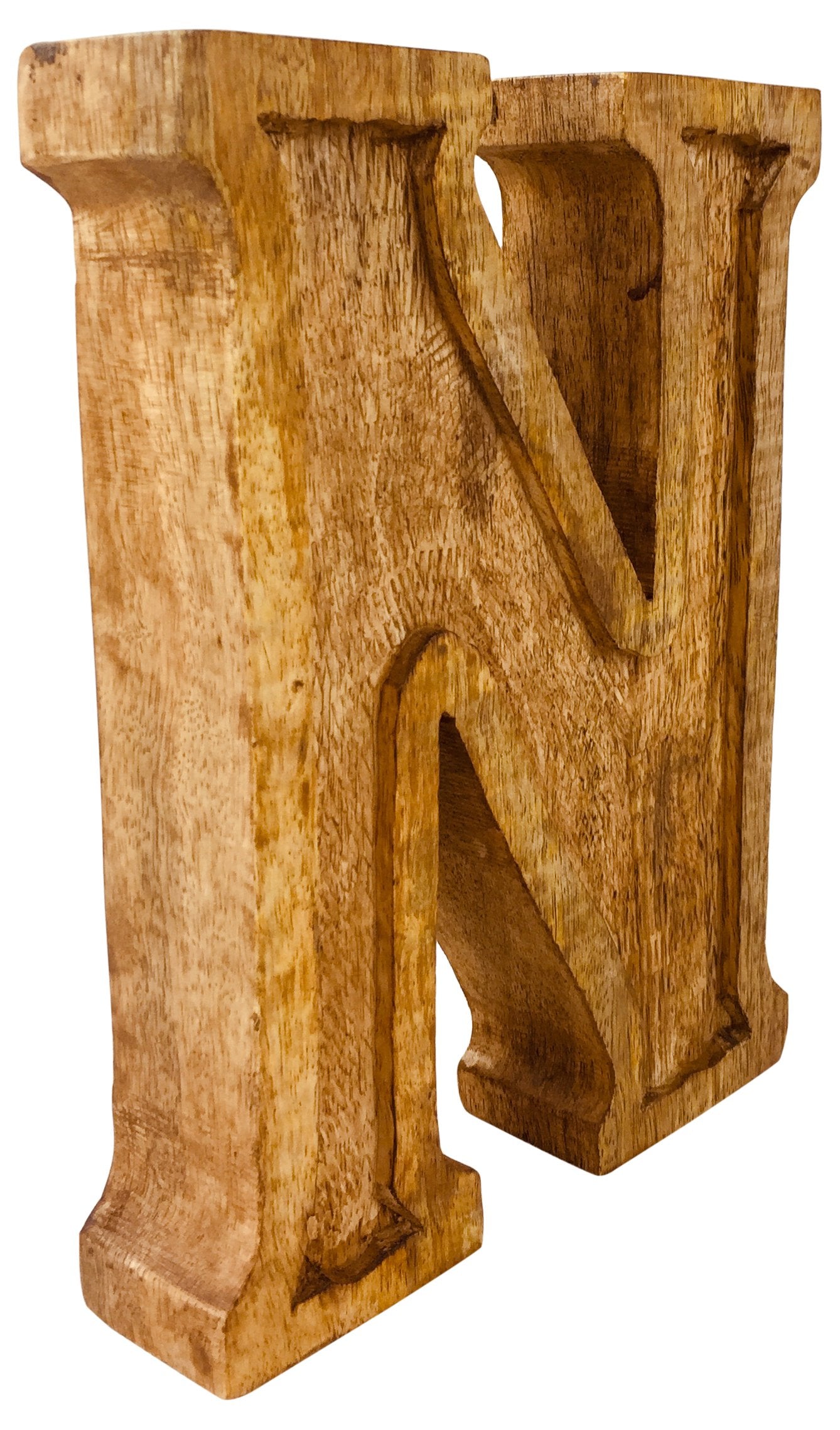 Hand Carved Wooden Embossed Letter N