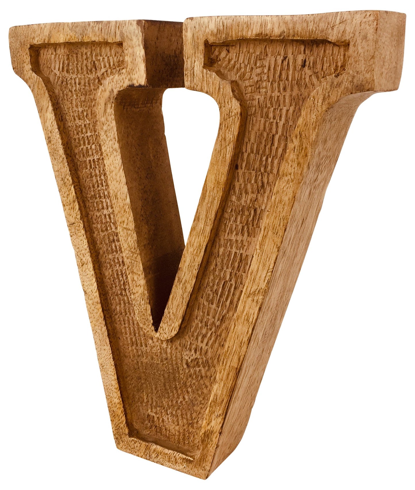 Hand Carved Wooden Embossed Letter V - Kaftan direct