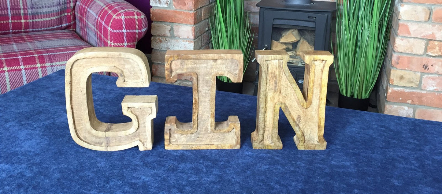 Hand Carved Wooden Embossed Letters Gin - Kaftan direct