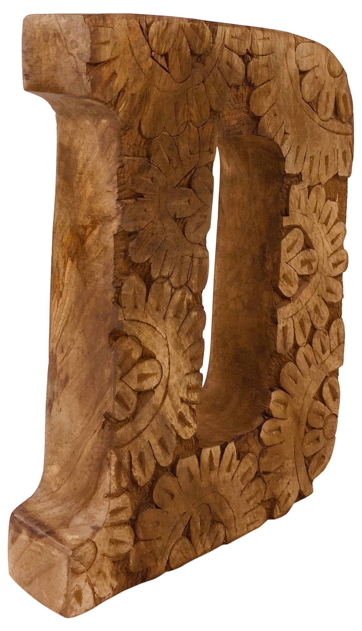 Hand Carved Wooden Flower Letter D - Kaftan direct