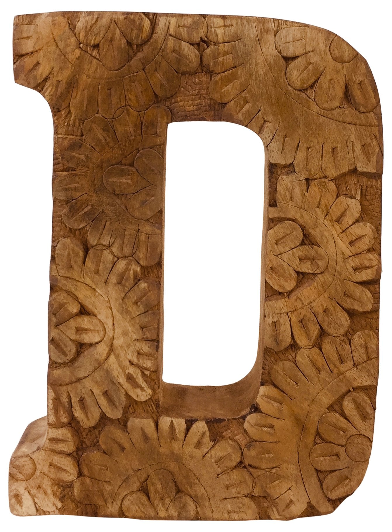 Hand Carved Wooden Flower Letter D - Kaftan direct