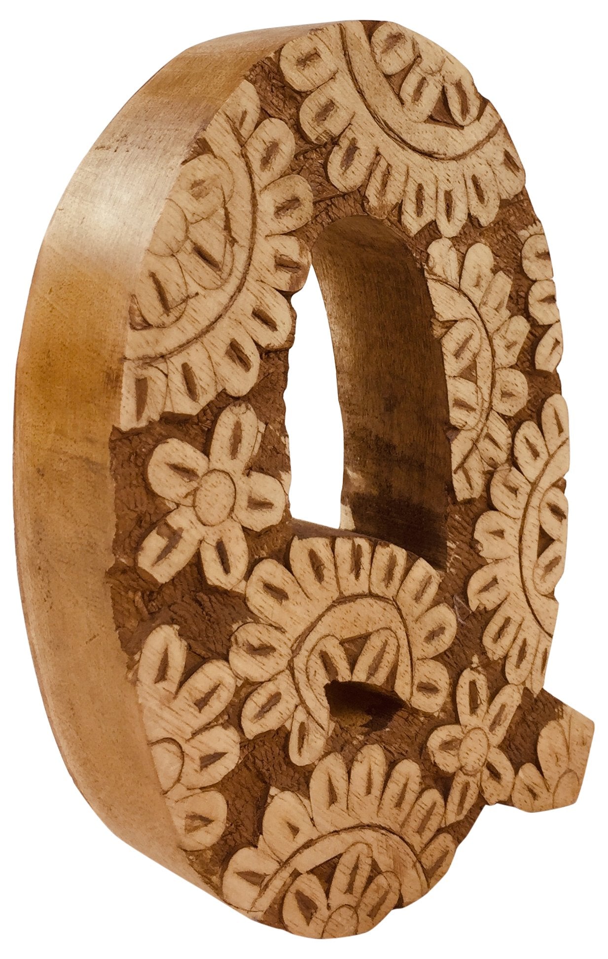 Hand Carved Wooden Flower Letter Q - Kaftan direct