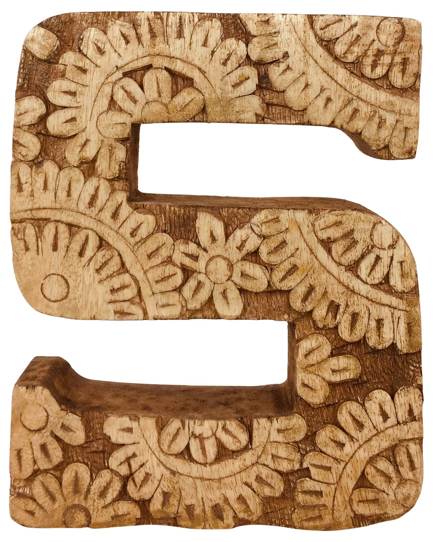 Hand Carved Wooden Flower Letter S - Kaftan direct