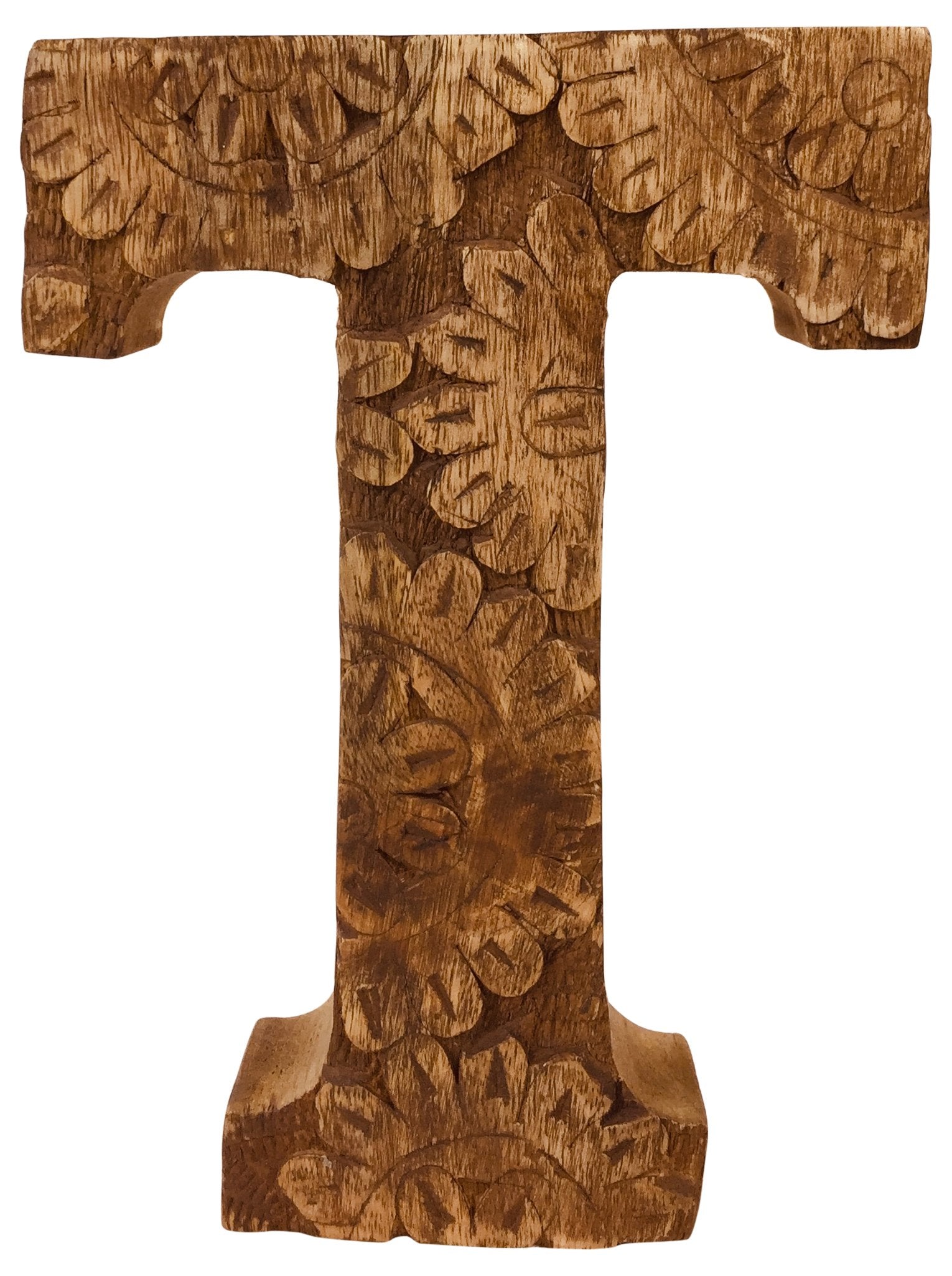 Hand Carved Wooden Flower Letter T - Kaftan direct
