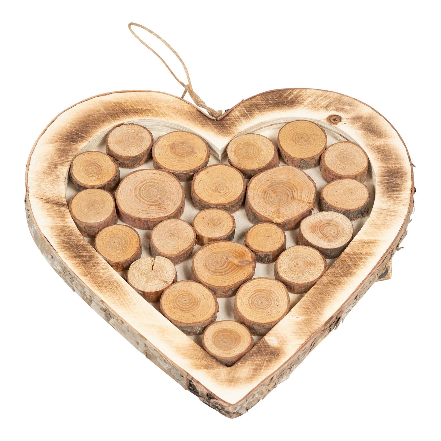 Wooden Hanging Heart With Burnt Effect 28cm