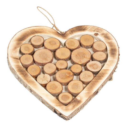 Wooden Hanging Heart With Burnt Effect 28cm - Kaftan direct