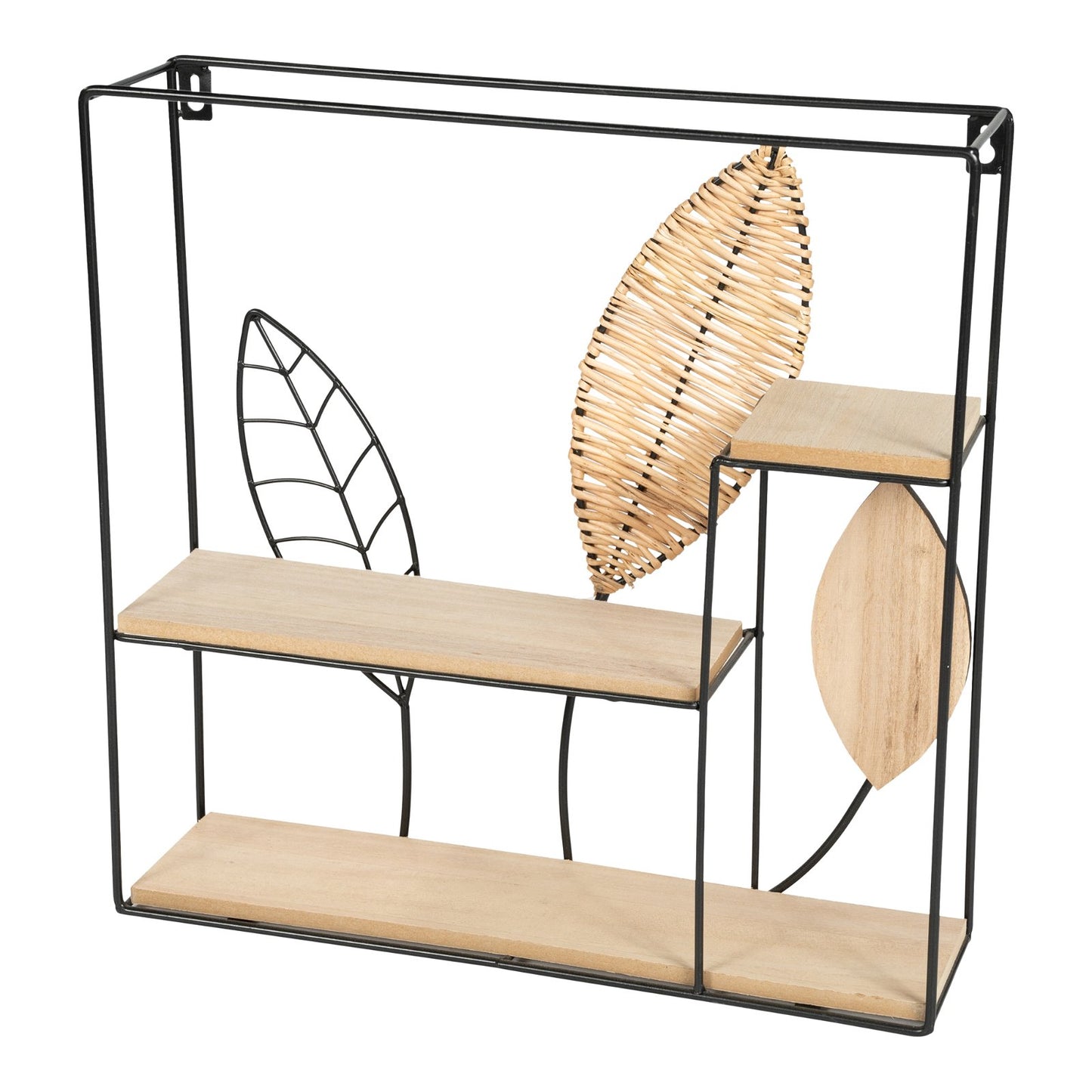 Square Metal Framed Rattan Leaf Shelf Unit