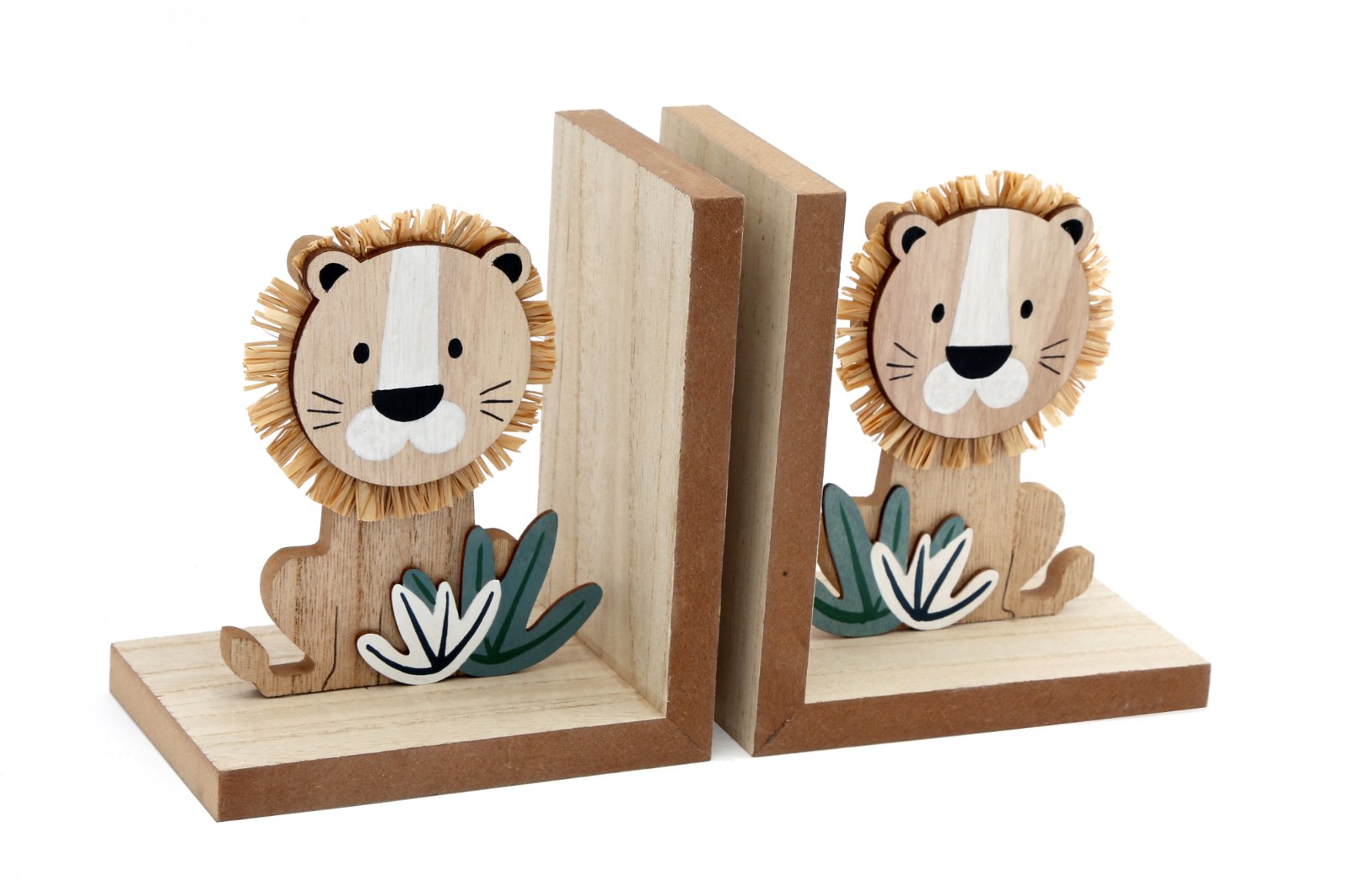 Set of Two Wooden Lion Bookends - Kaftan direct