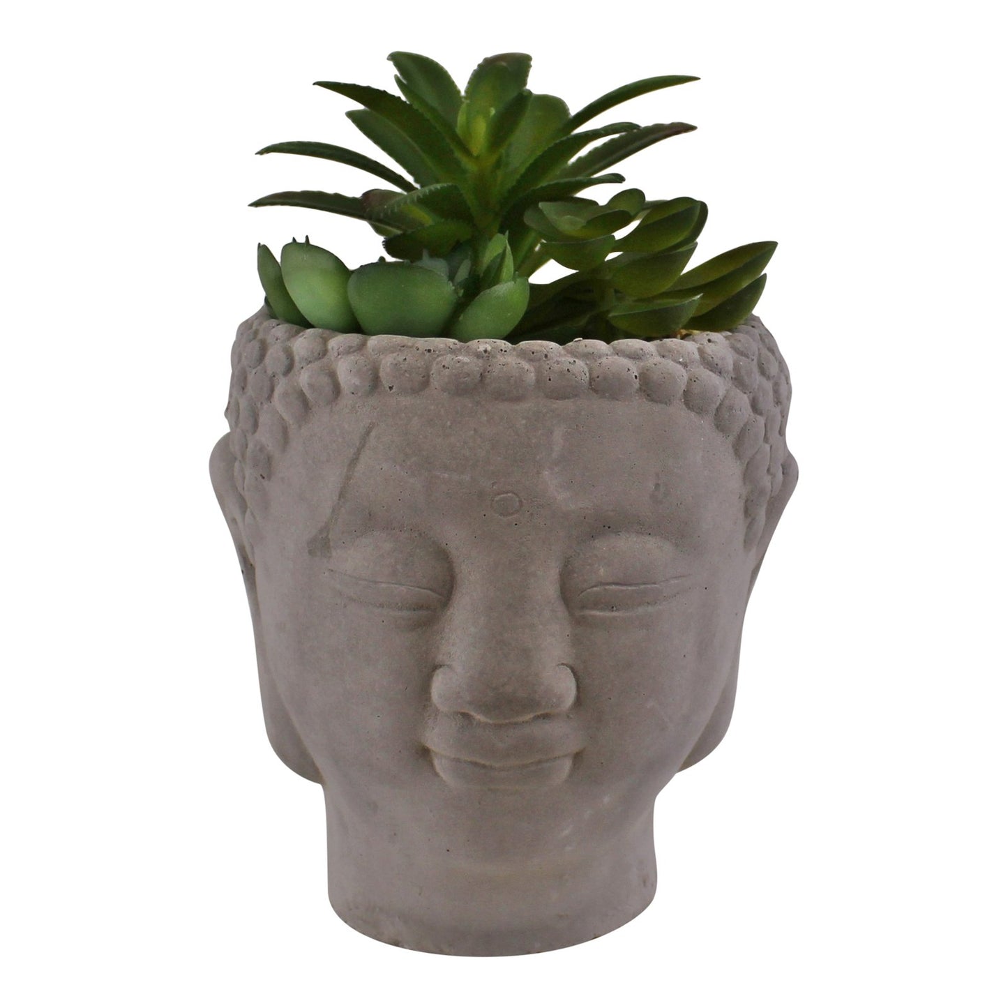 Trio of Faux Succulents in Buddha Head Cement Pot
