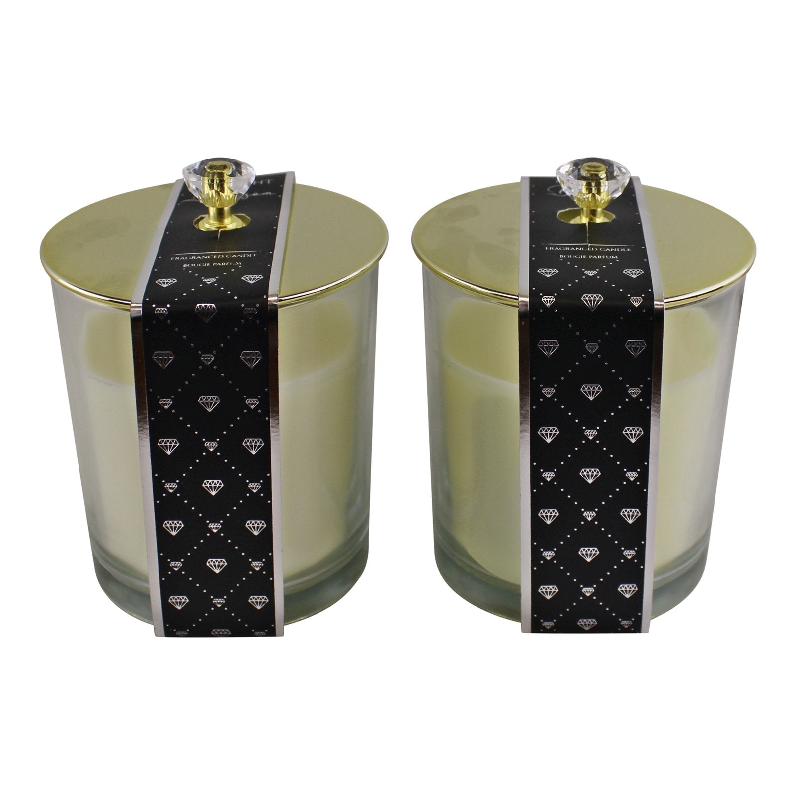Set of 2 Glass Candle Jars with Diamond Style Lids, Fragranced - Kaftan direct