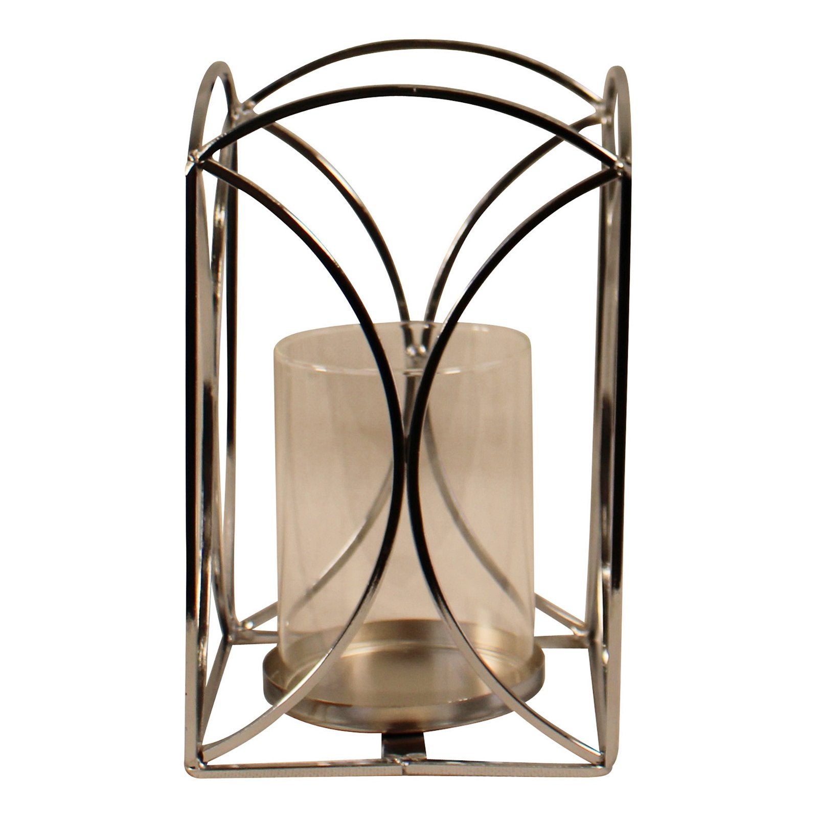Small Silver Metal & Glass Candle Lantern, 18.5cm. - Kaftan direct