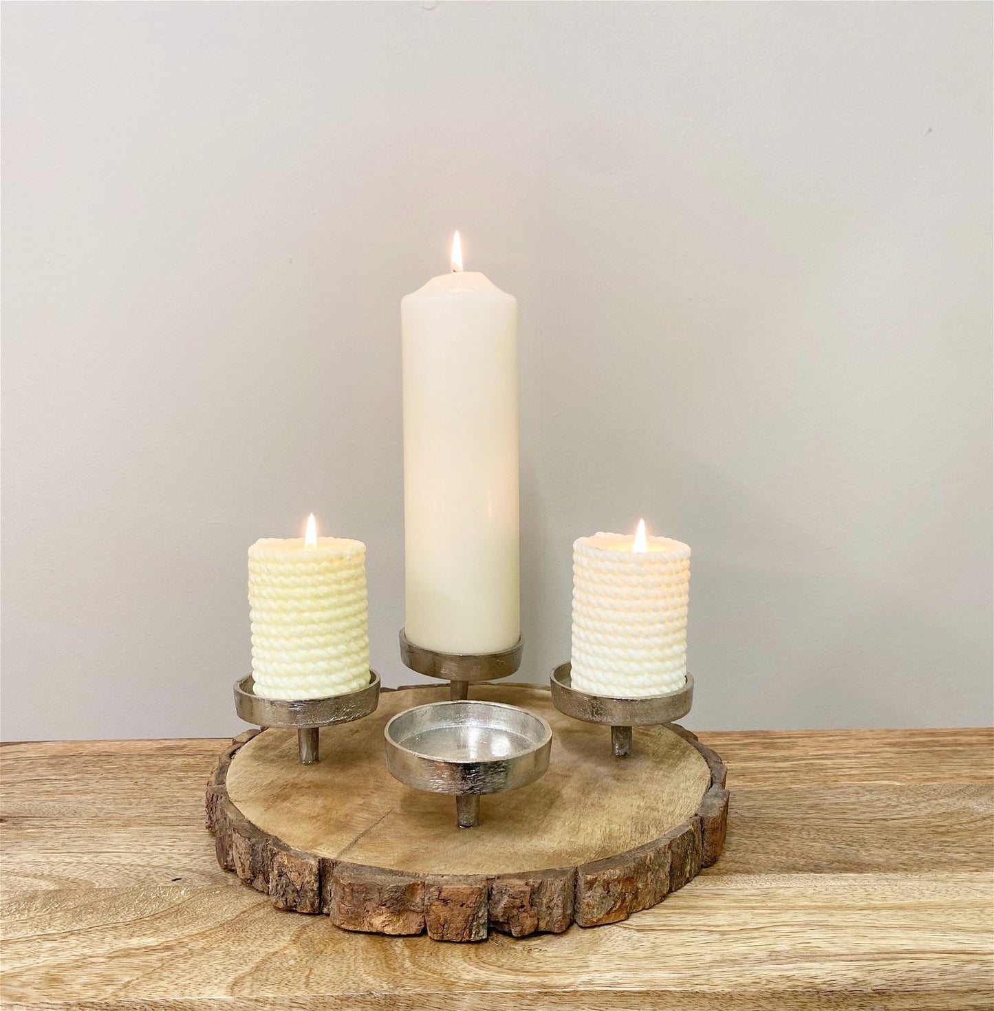Candle Holder On Wooden Base 28cm - Kaftan direct