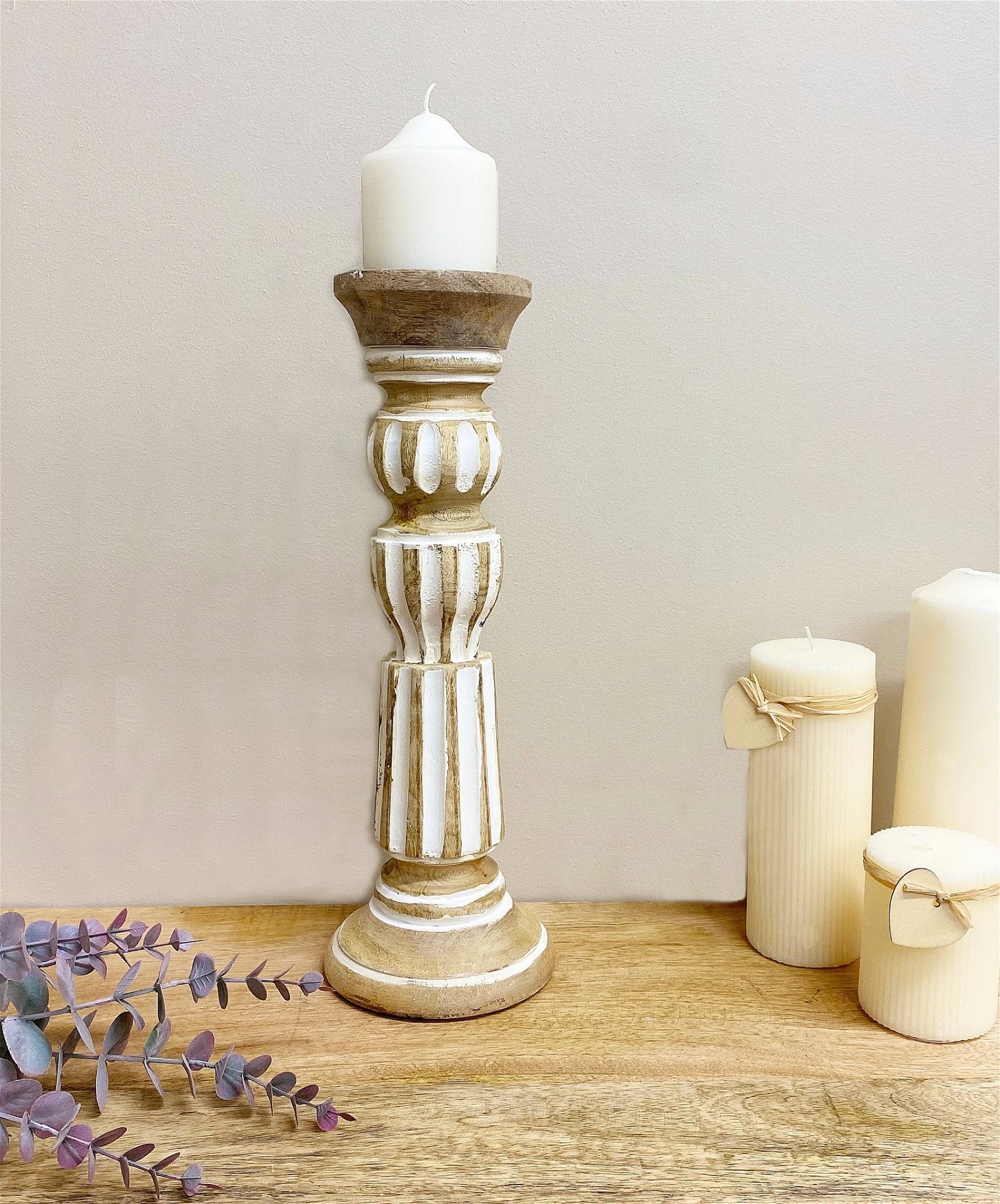 Wooden Candle Stick 38cm - Kaftan direct