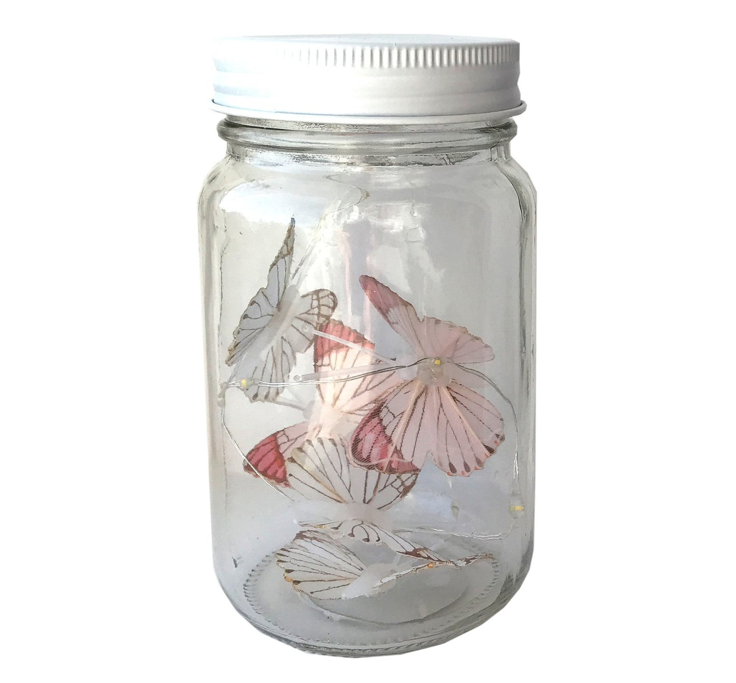 Butterfly Led Light Chain In Glass Jam Jar - Pink - Kaftan direct