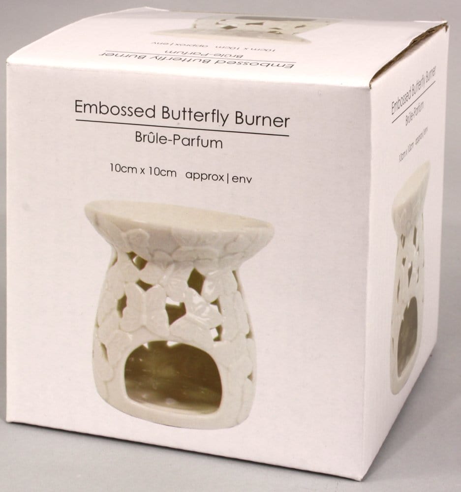 White Embossed Butterfly Oil Burner - Kaftan direct