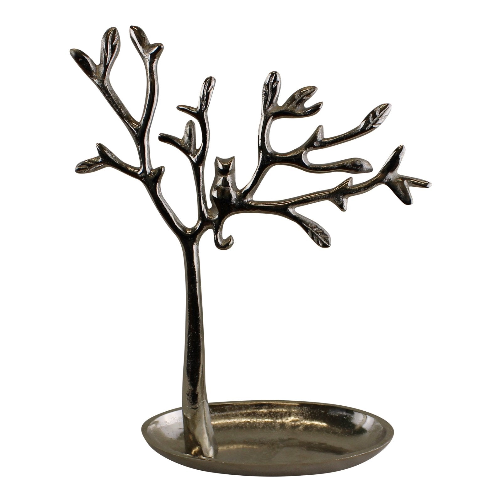 Silver Metal Tree With Cat Jewellery Stand - Kaftan direct