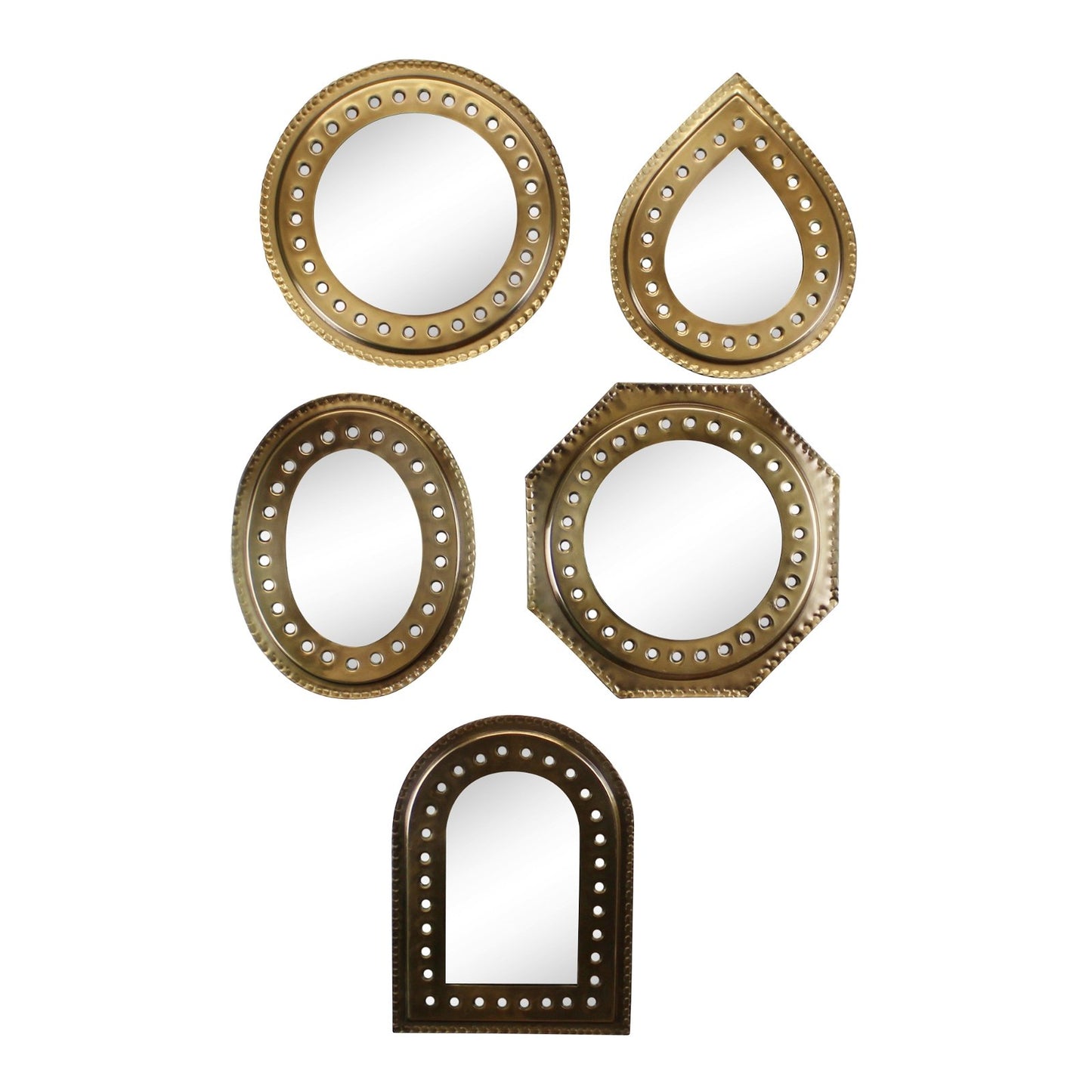 Set of 5 Gold Coloured Decorative Mirrors - Kaftan direct