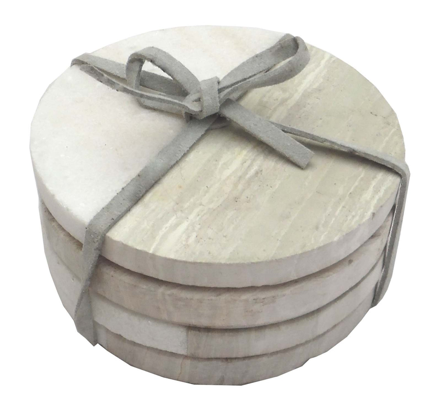 Set of 4 Wood Effect Marble Coasters - Round