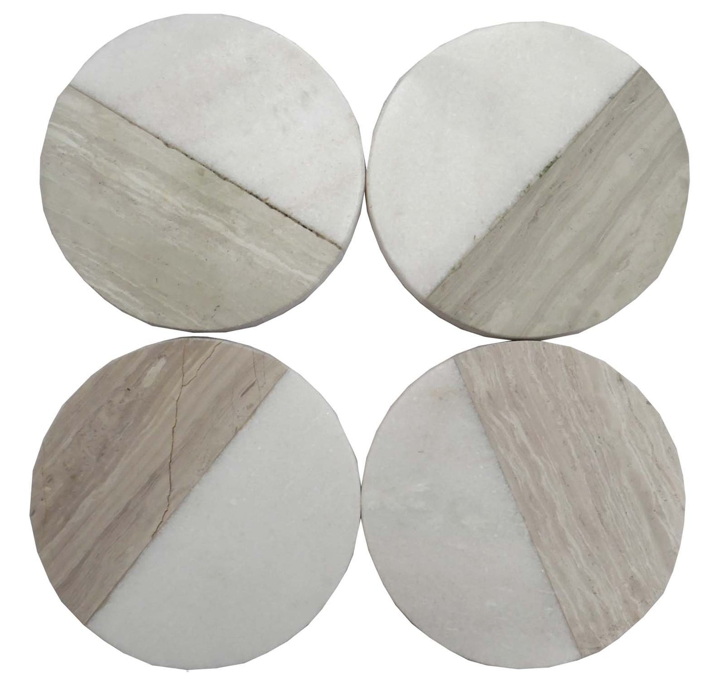 Set of 4 Wood Effect Marble Coasters - Round