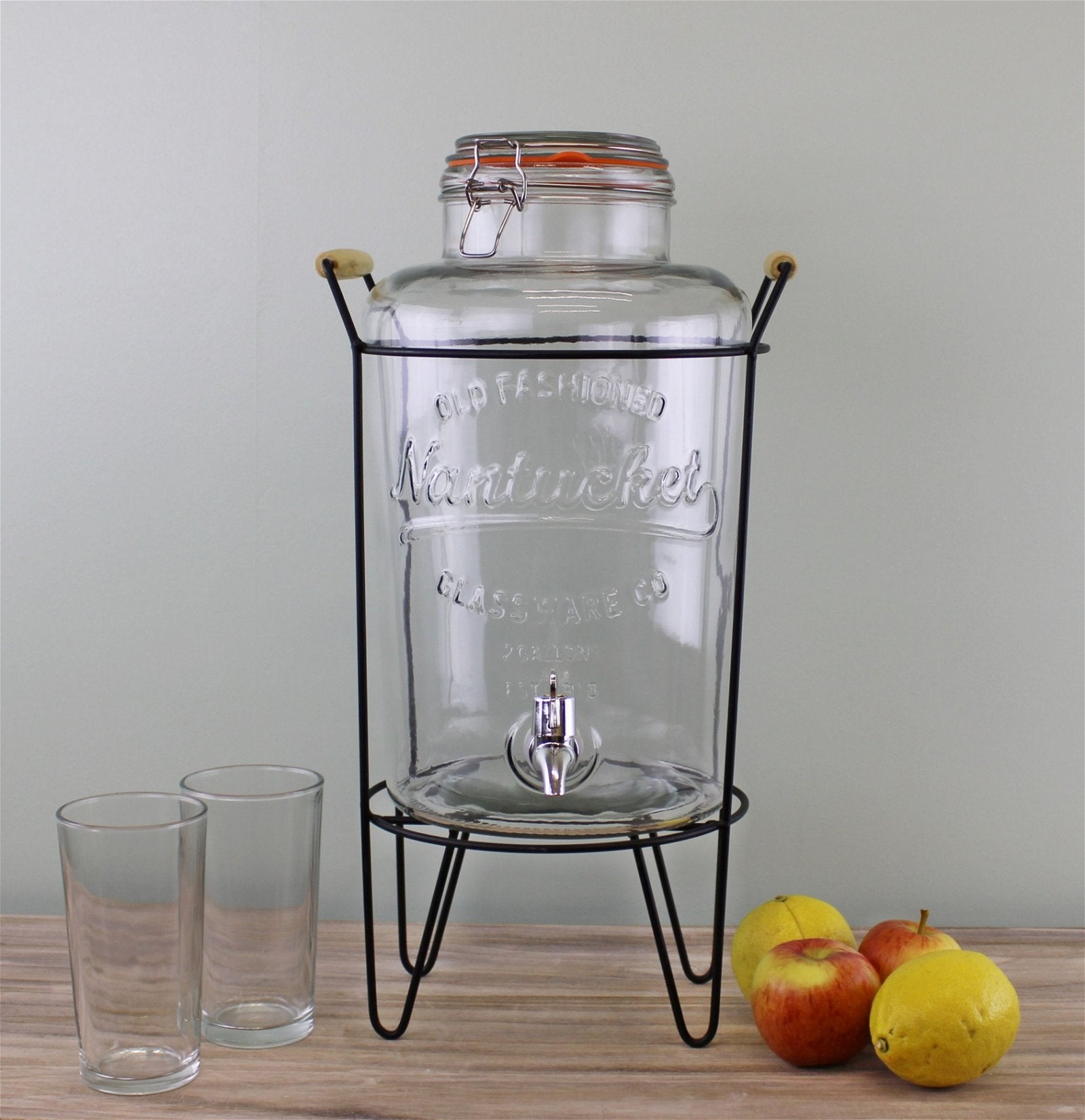 Vintage Style Glass Juice Dispenser on Metal Stand - Kaftan direct