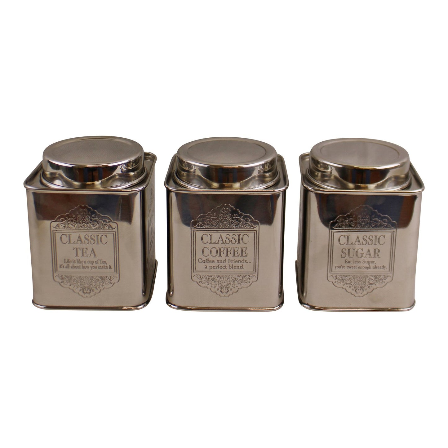 Silver Metal Tea, Coffee & Sugar Storage Tins