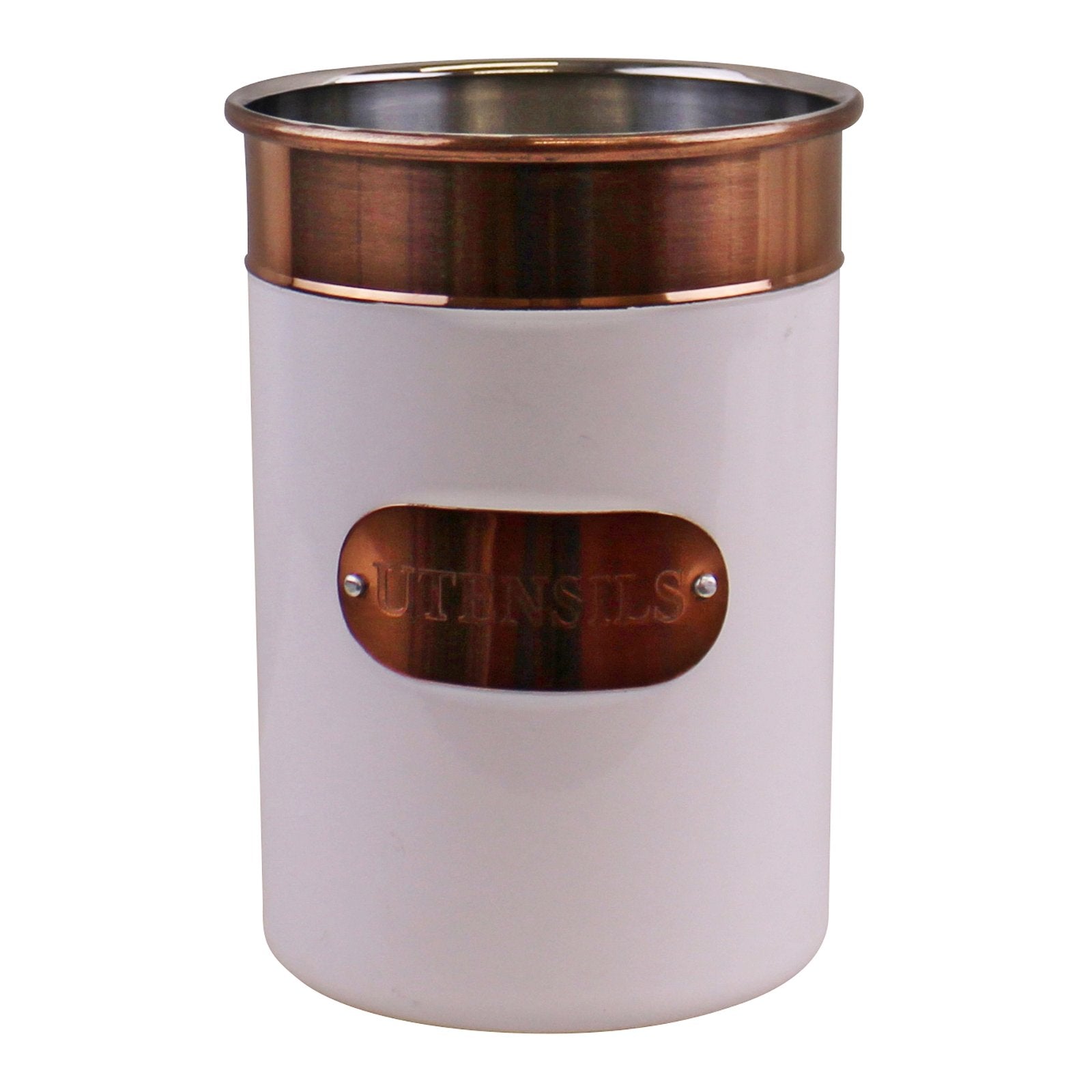 Utensils Holder, Copper & White Metal Design - Kaftan direct