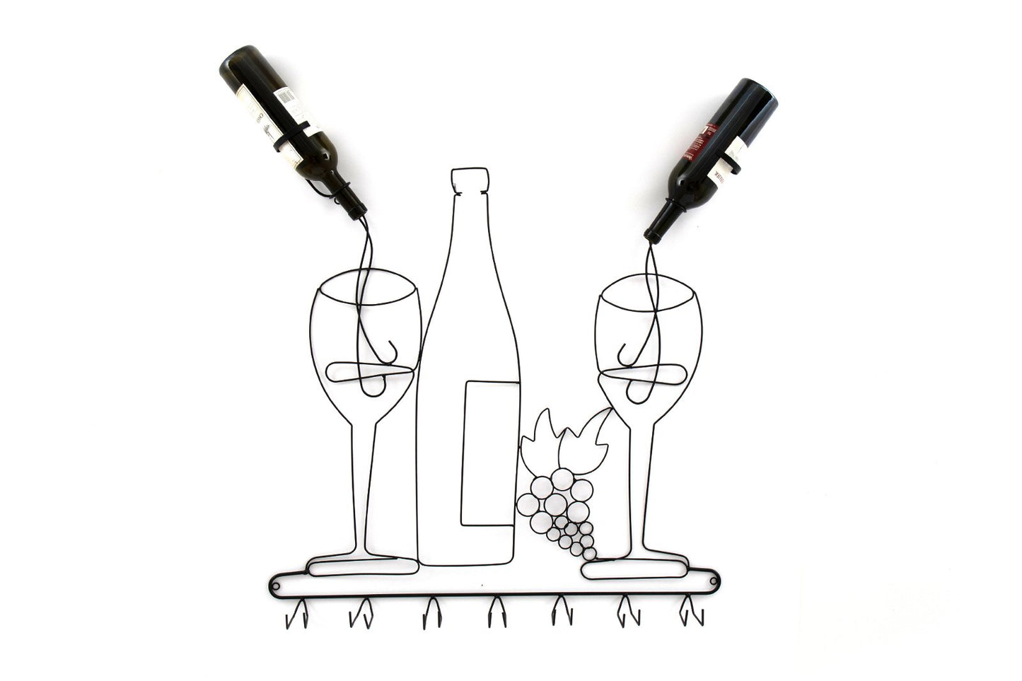Wall Mounted Black Wire Wine Bottle & Glass Holder