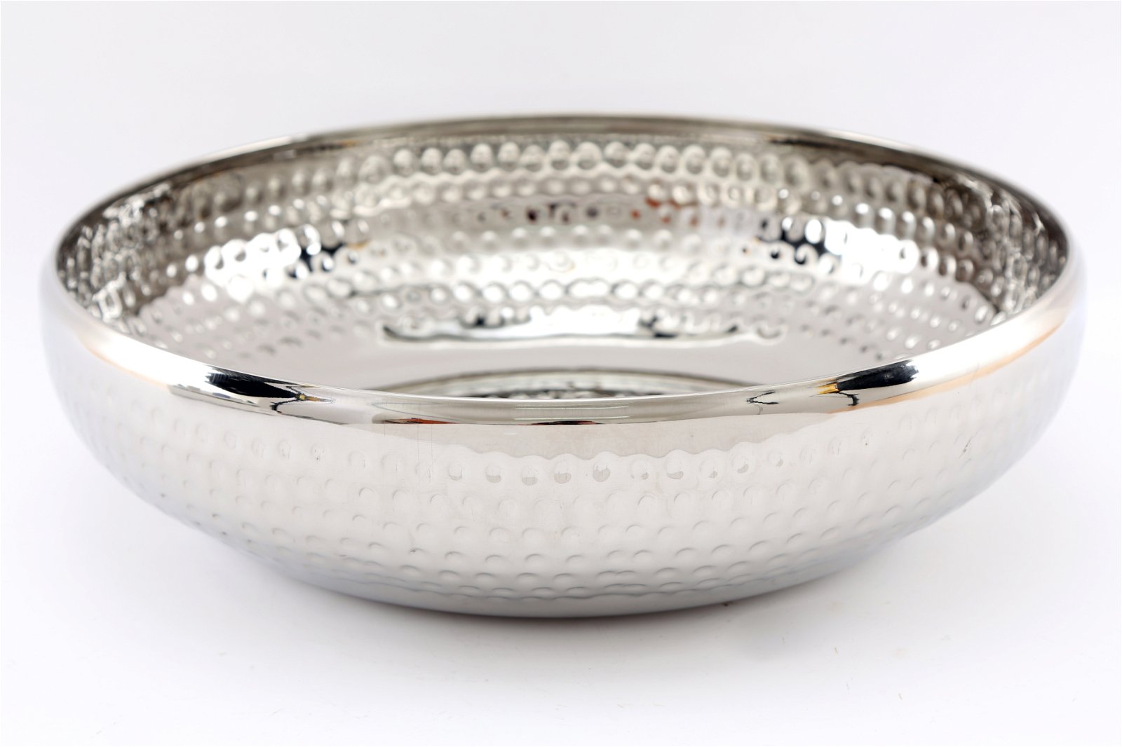 Silver Metal Shallow Bowl with Hammered Detail Large - Kaftan direct