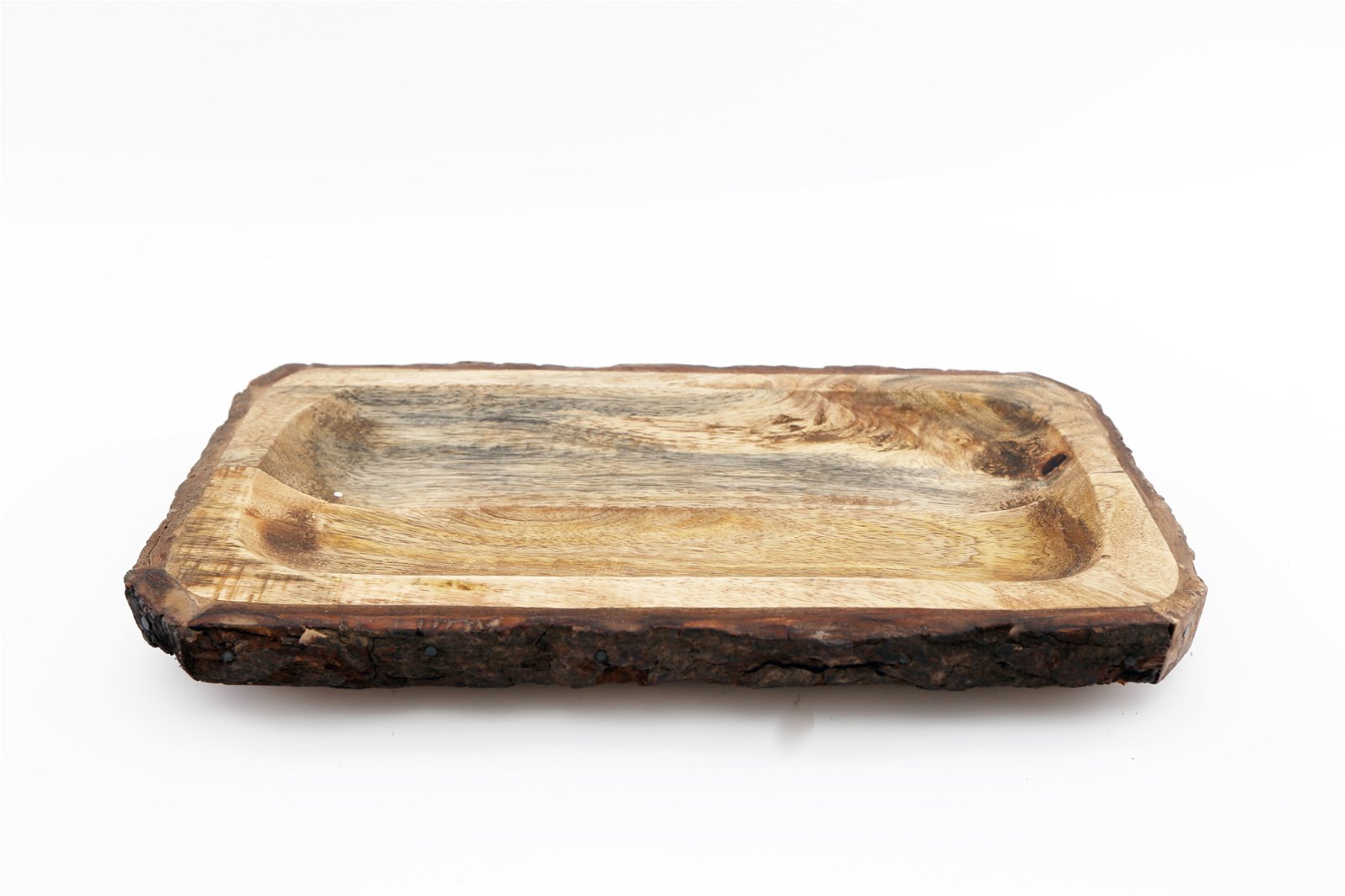Small Wooden Platter Tray With Bark Edging - Kaftan direct
