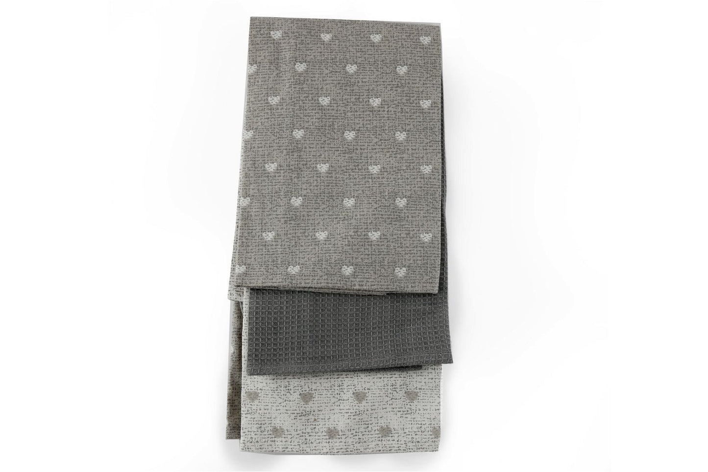 Pack of 3 Kitchen Tea Towels With A Grey Heart Print Design - Kaftan direct