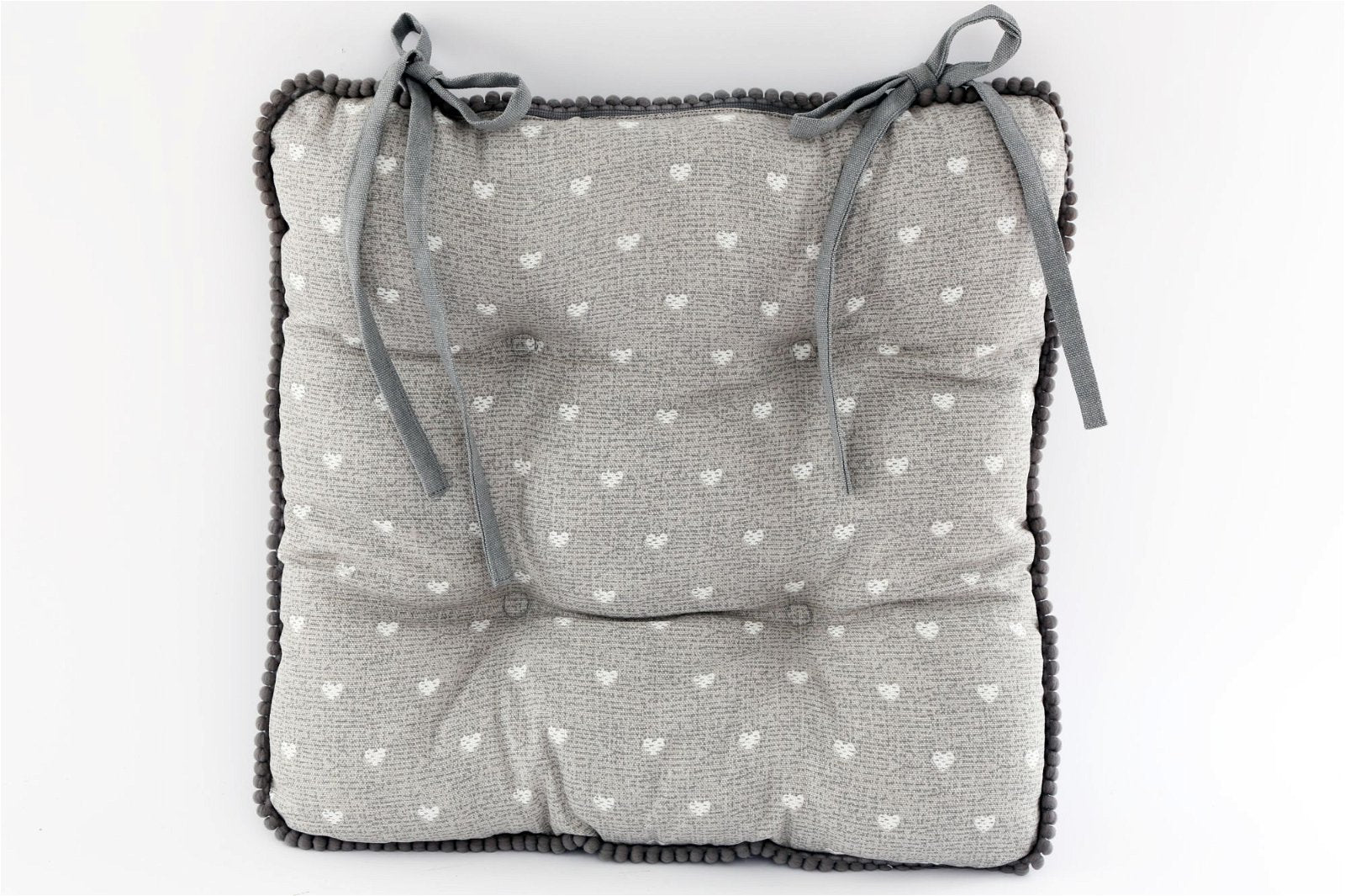 Fabric Seat Pad With Ties In Grey Heart Print Design - Kaftan direct