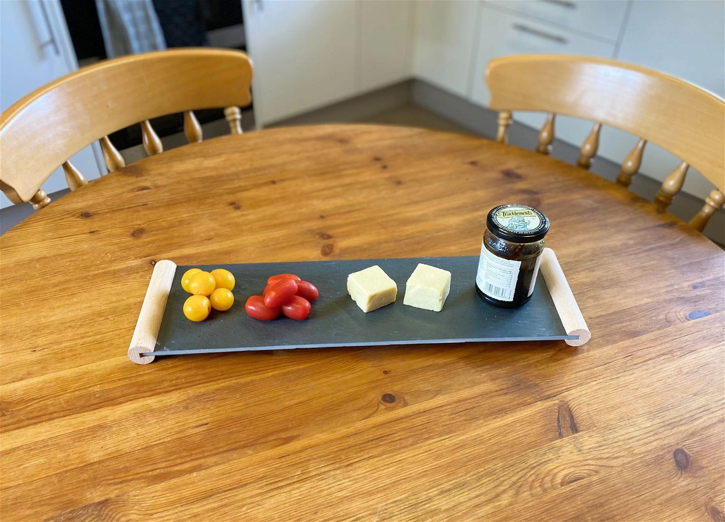 Slate Tray With Rounded Wood Handle 53cm