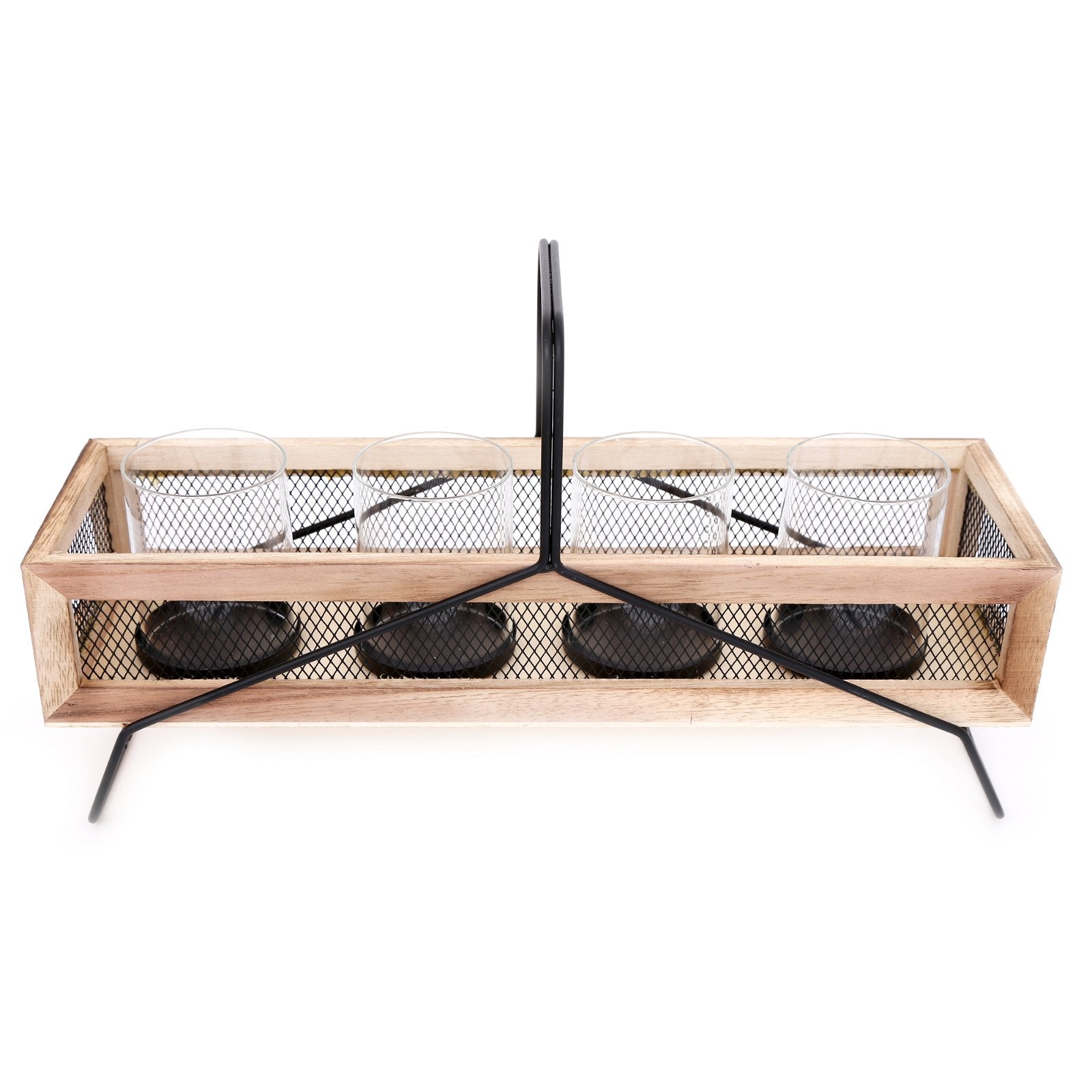 Four Piece Candle Holder in Wooden Display Tray - Kaftan direct