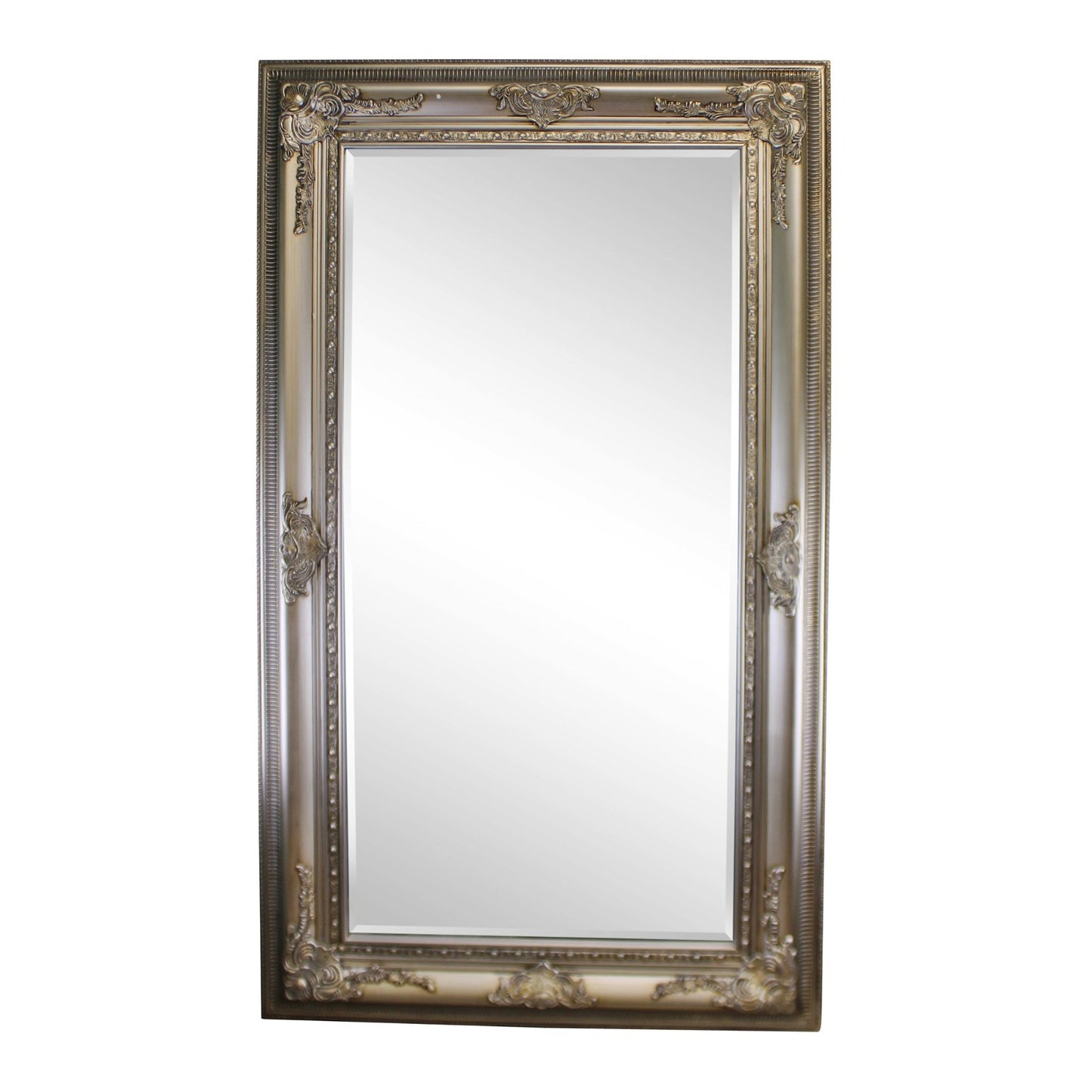Ornate Silver Framed Wall Mirror With Bevelled Glass, 148x87cm - Kaftan direct
