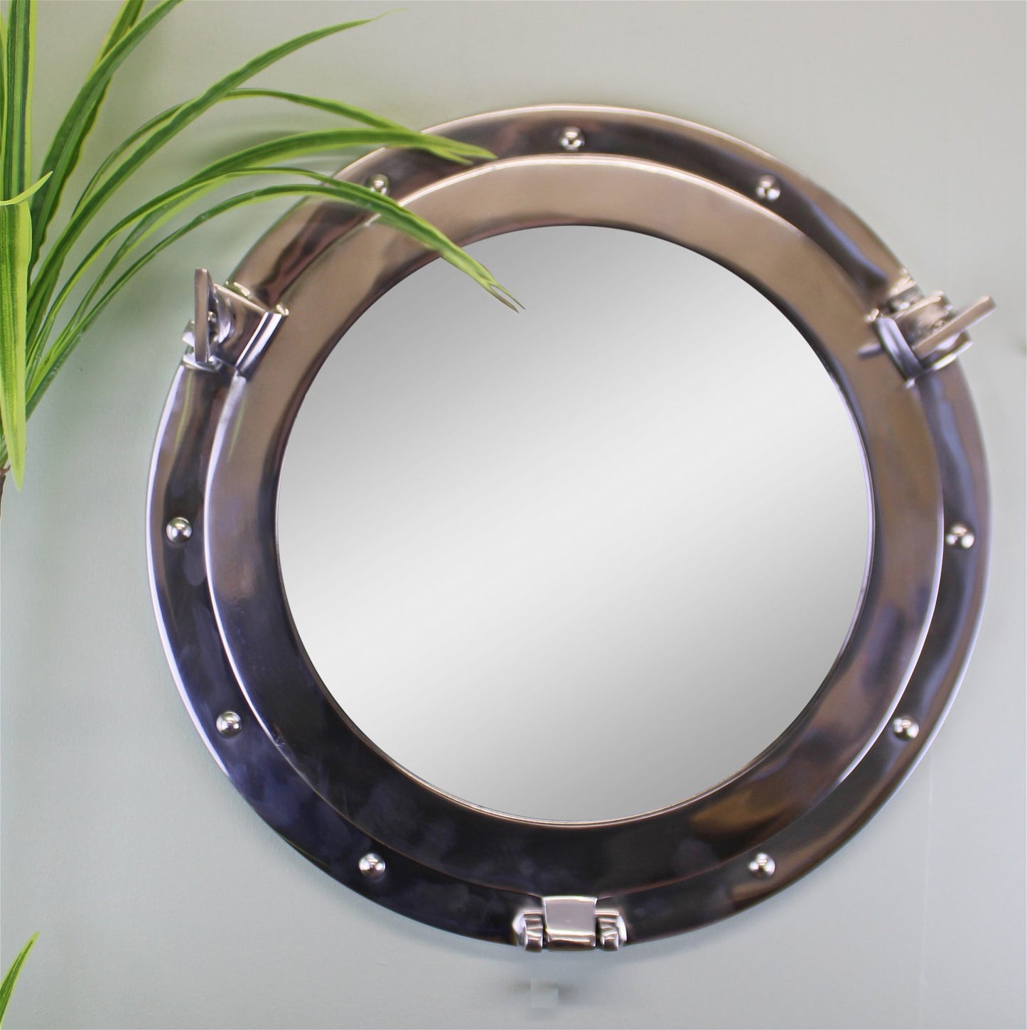 Silver Metal Port Hole Mirror, 40cm - Kaftan direct