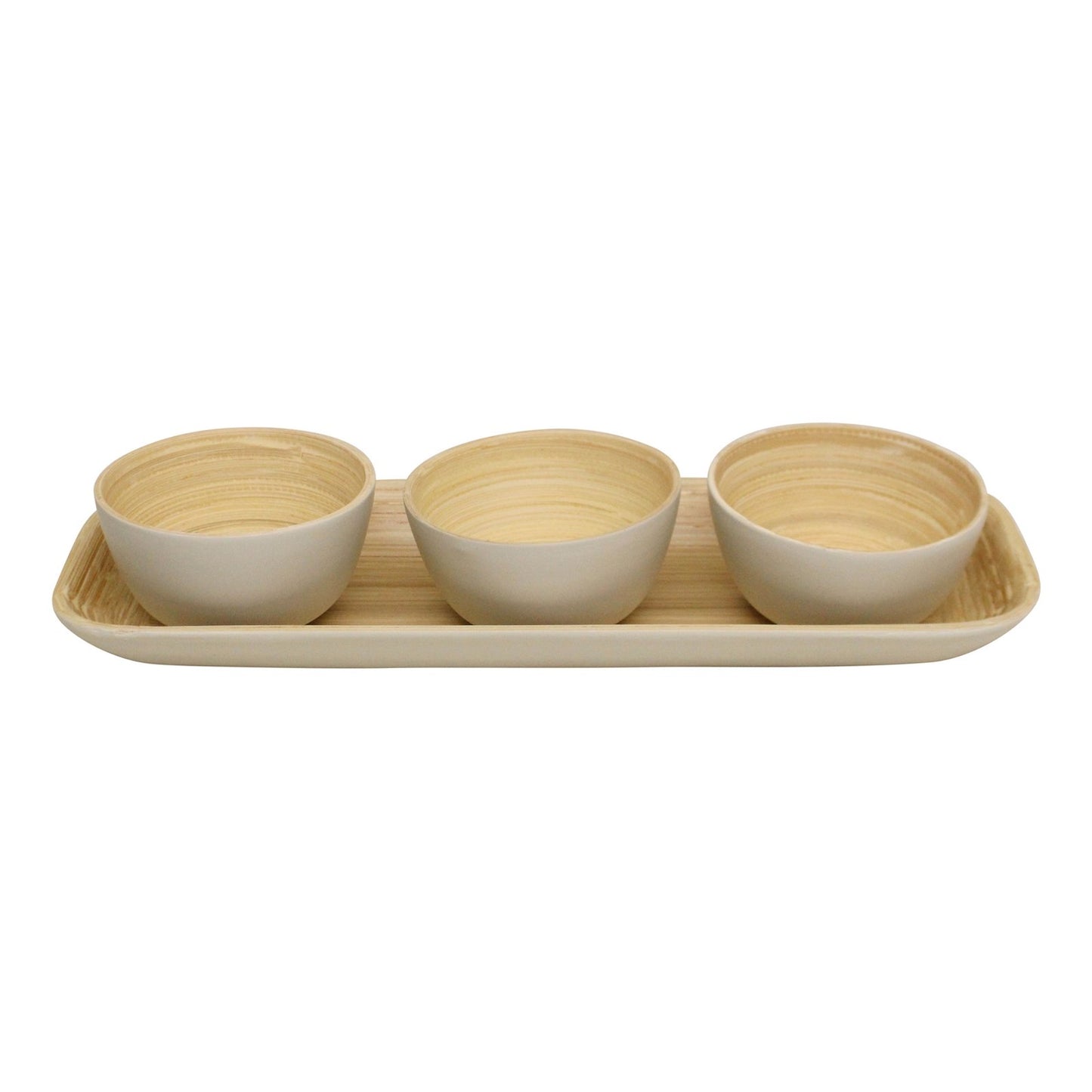 Natural Interiors Bamboo Set Of 3 Serving Bowls On Tray - Kaftan direct