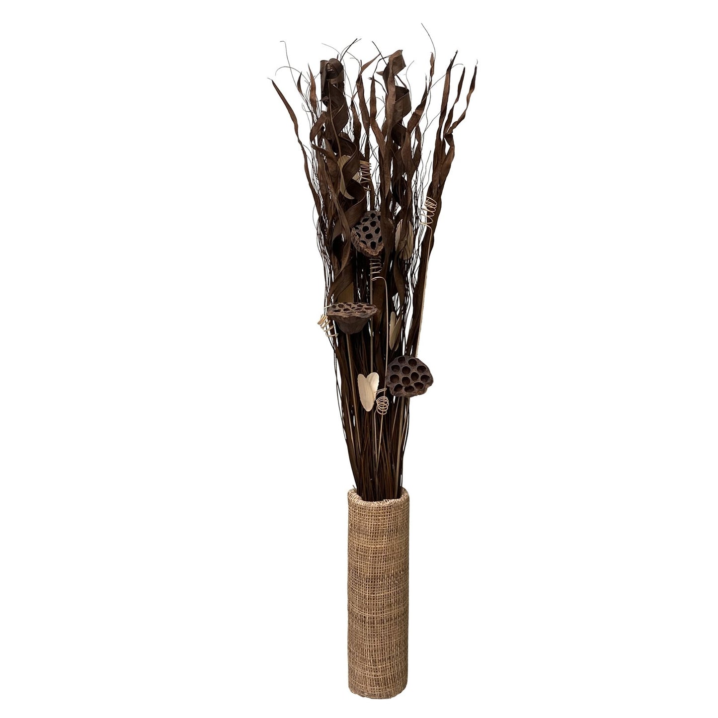 Assorted Leaves & Grasses In A Woven Natural Pot 100cm