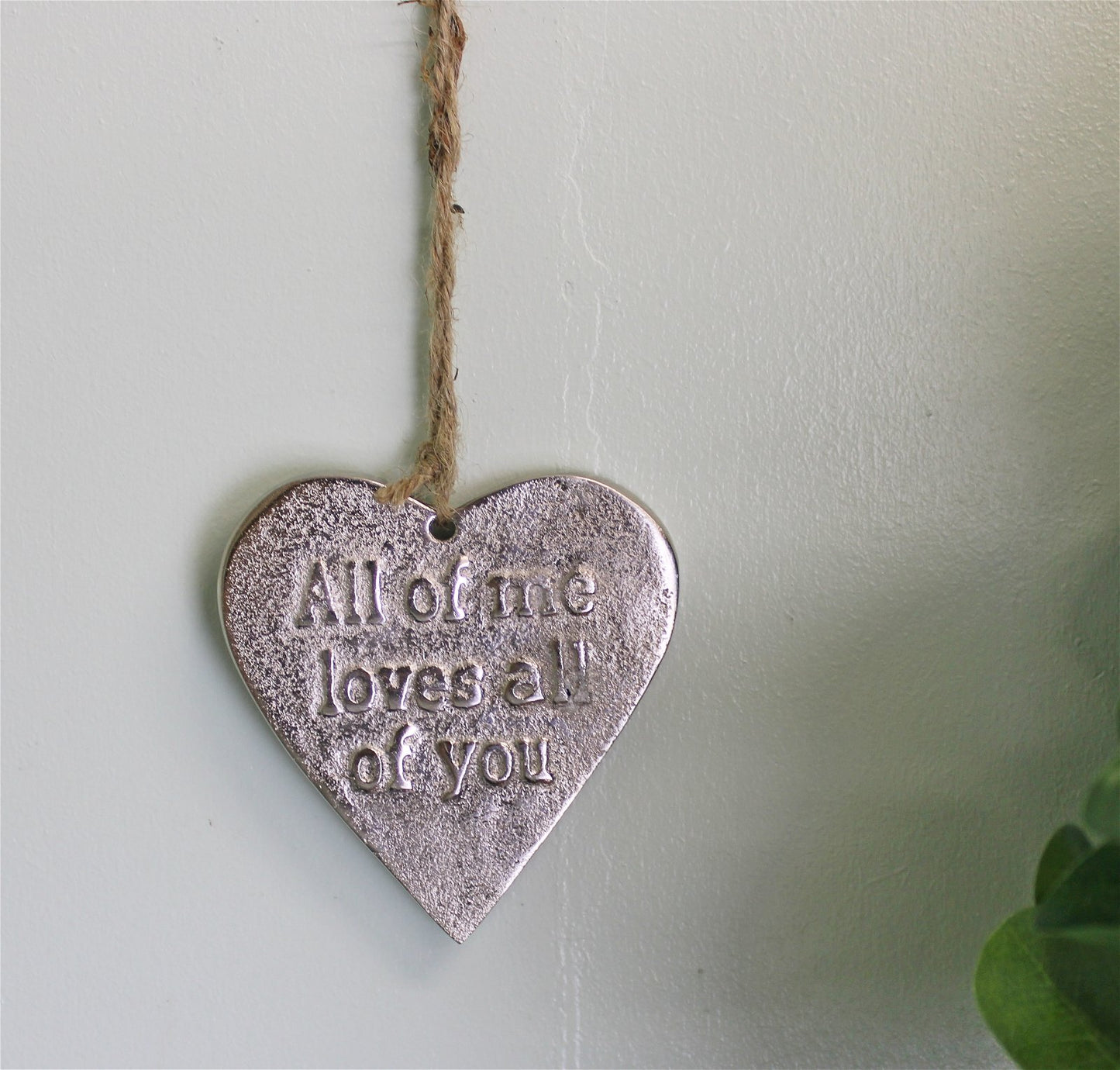 Small Hanging Silver Heart with Love Quote - Kaftan direct