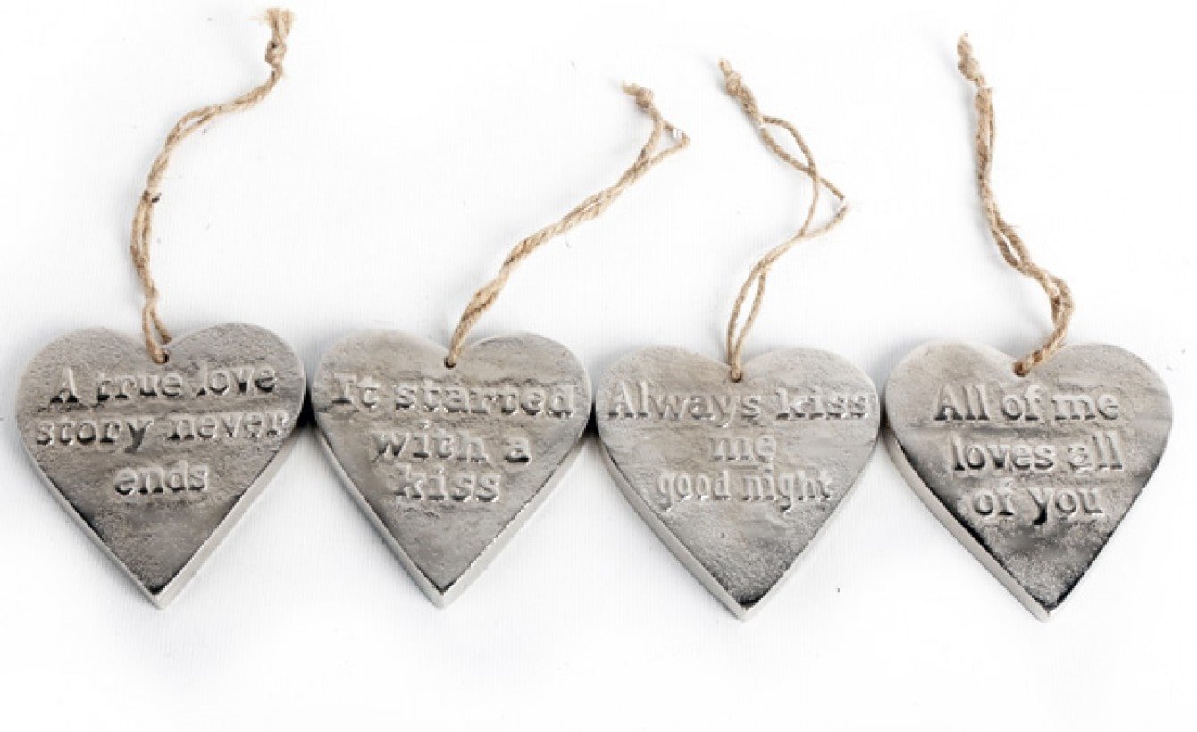 Small Hanging Silver Heart with Love Quote - Kaftan direct